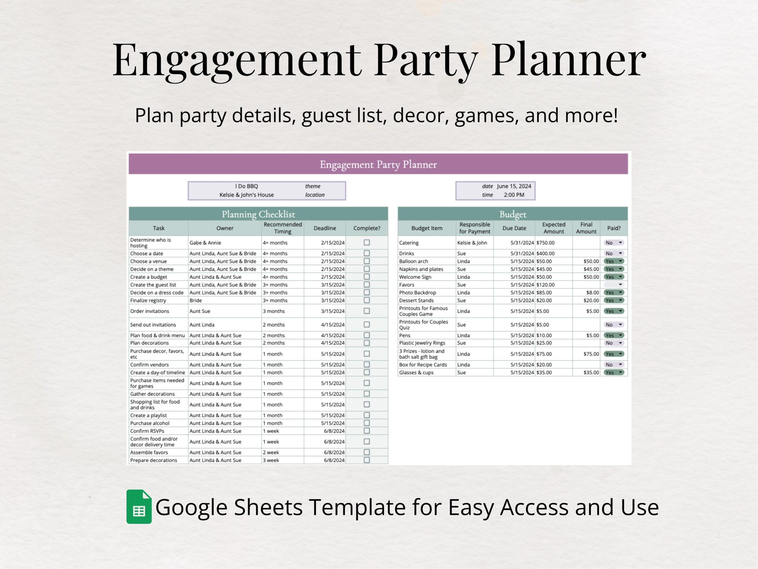 Engagement Party Planner Couple s Shower Editable Google 