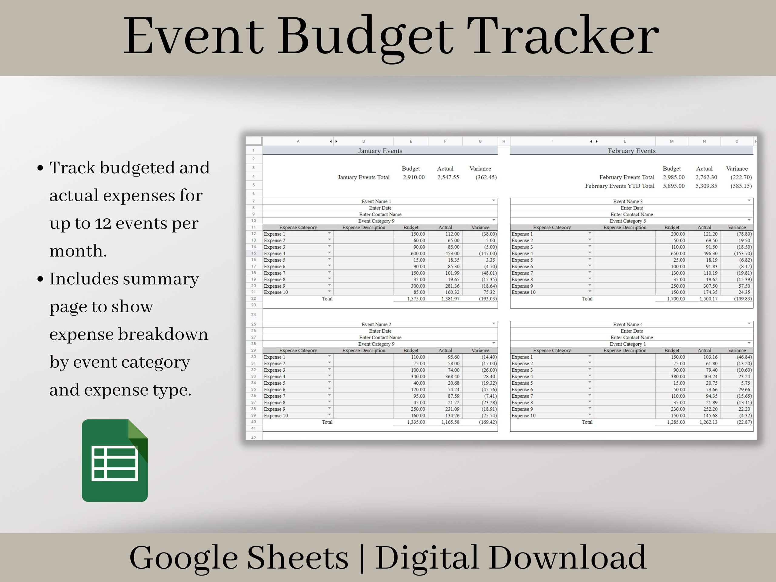 Event Budget Template Sheets