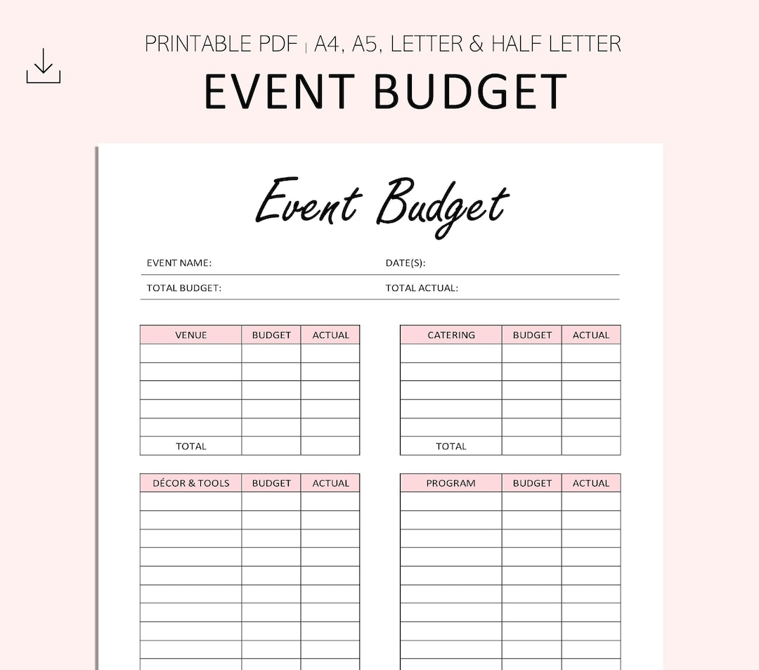 Event Budget Printable Event Planning Event Expenses Tracker PDF A4 A5 Letter Half Letter Etsy Australia