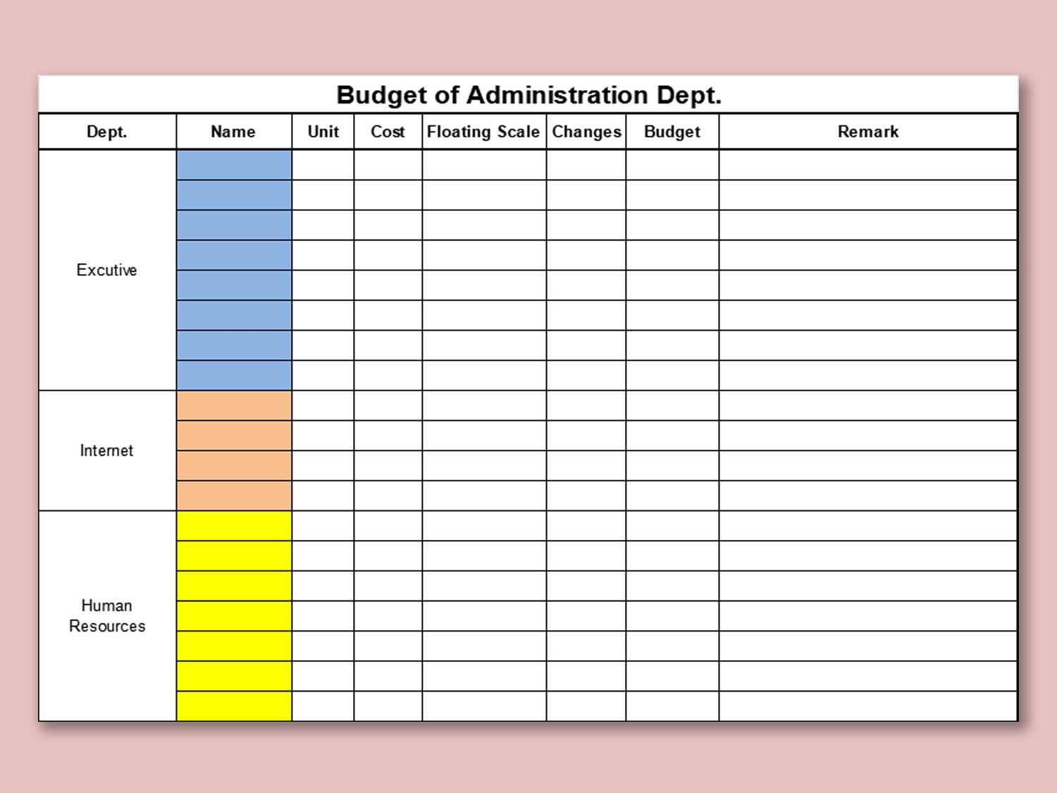EXCEL Of Budget Of Administration Dept xlsx WPS Free Templates