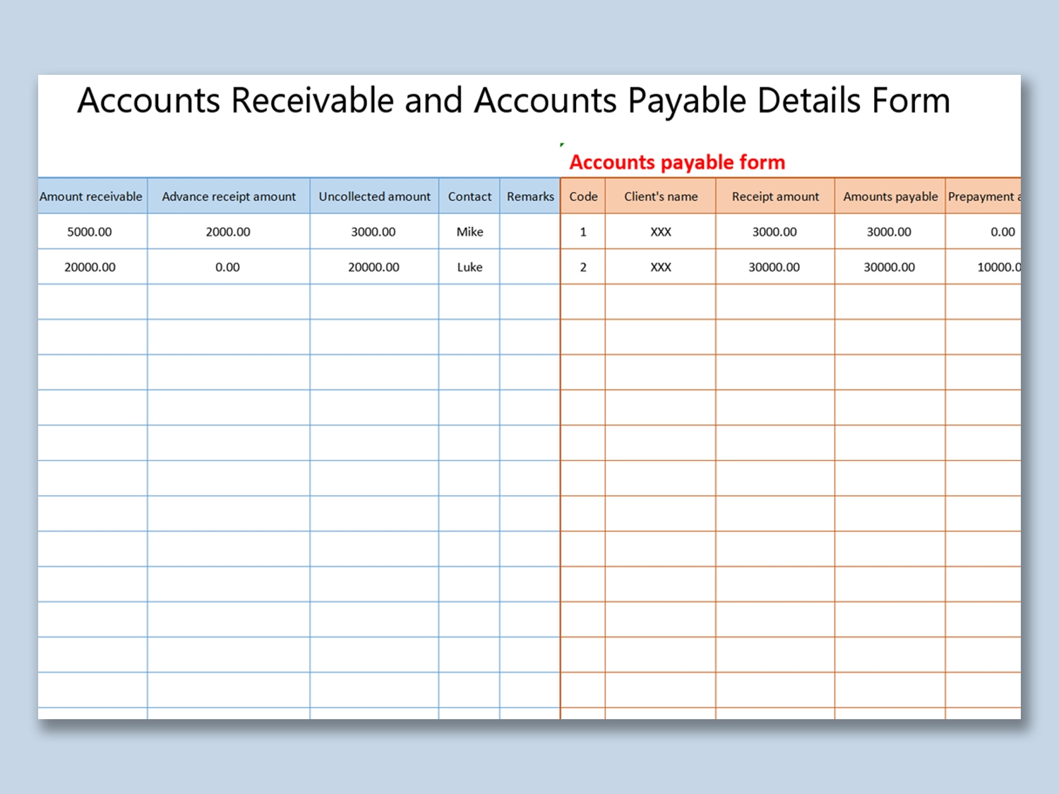 EXCEL Of Corporate Accounts Receivable And Accounts Payable 
