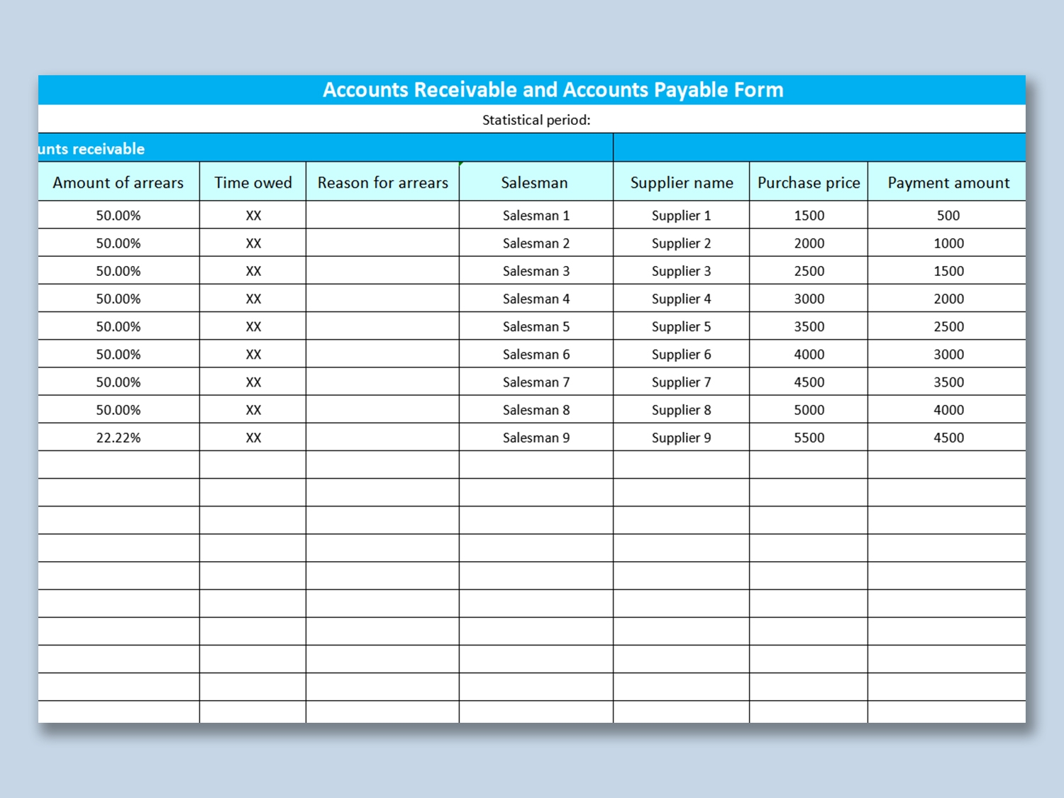 EXCEL Of Light Blue Accounts Receivable And Accounts Payable Form 