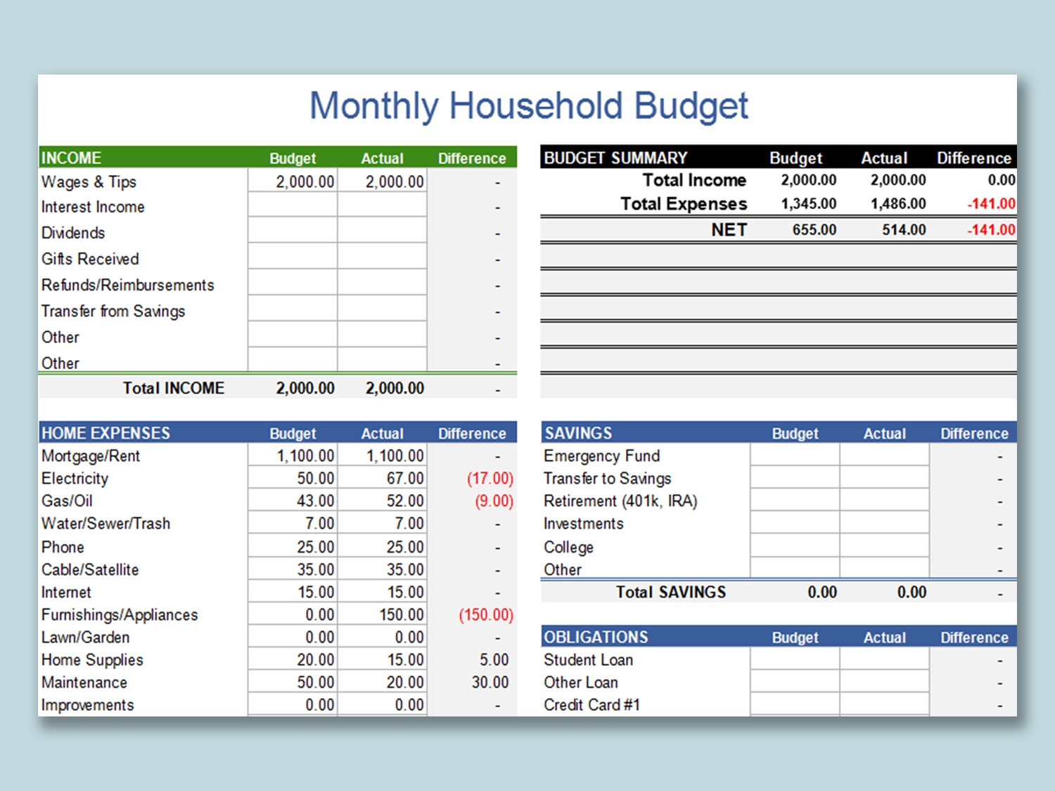 Budget Template Xlsx