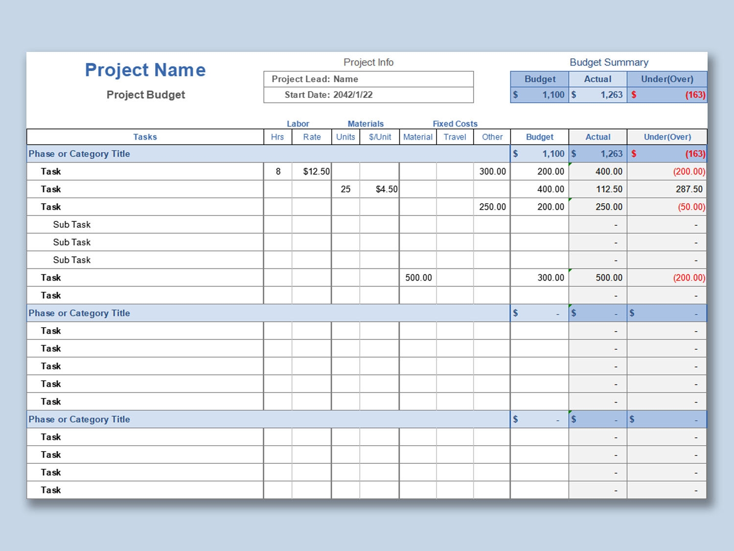 Budget Xlsx Template