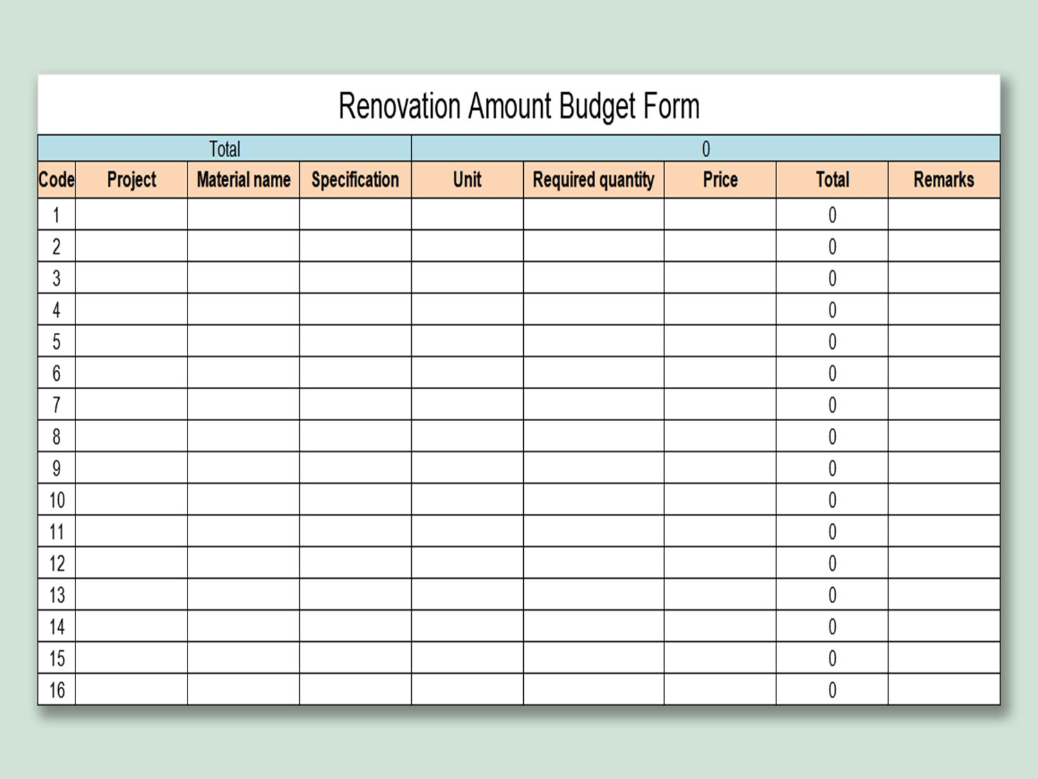 EXCEL Of Renovation Amount Budget Form xlsx WPS Free Templates