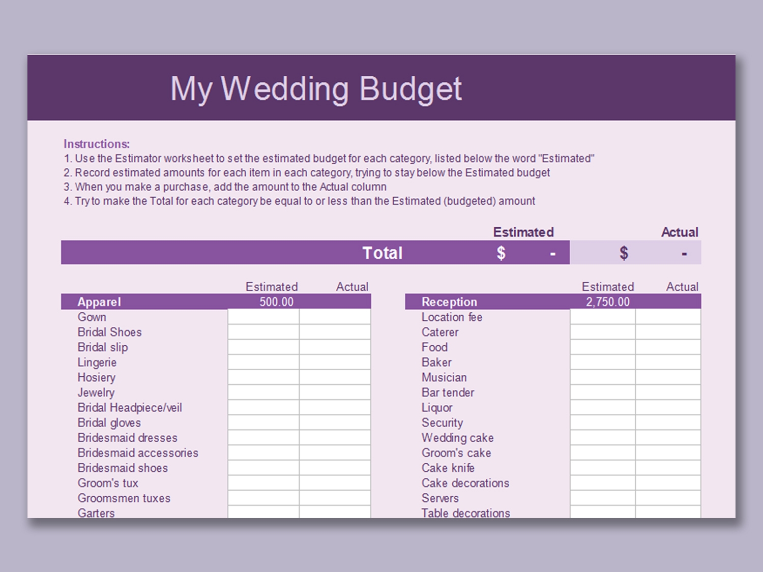 EXCEL Of Wedding Budget xlsx WPS Free Templates EXCEL Of Wedding Budget xlsx WPS Free Templates