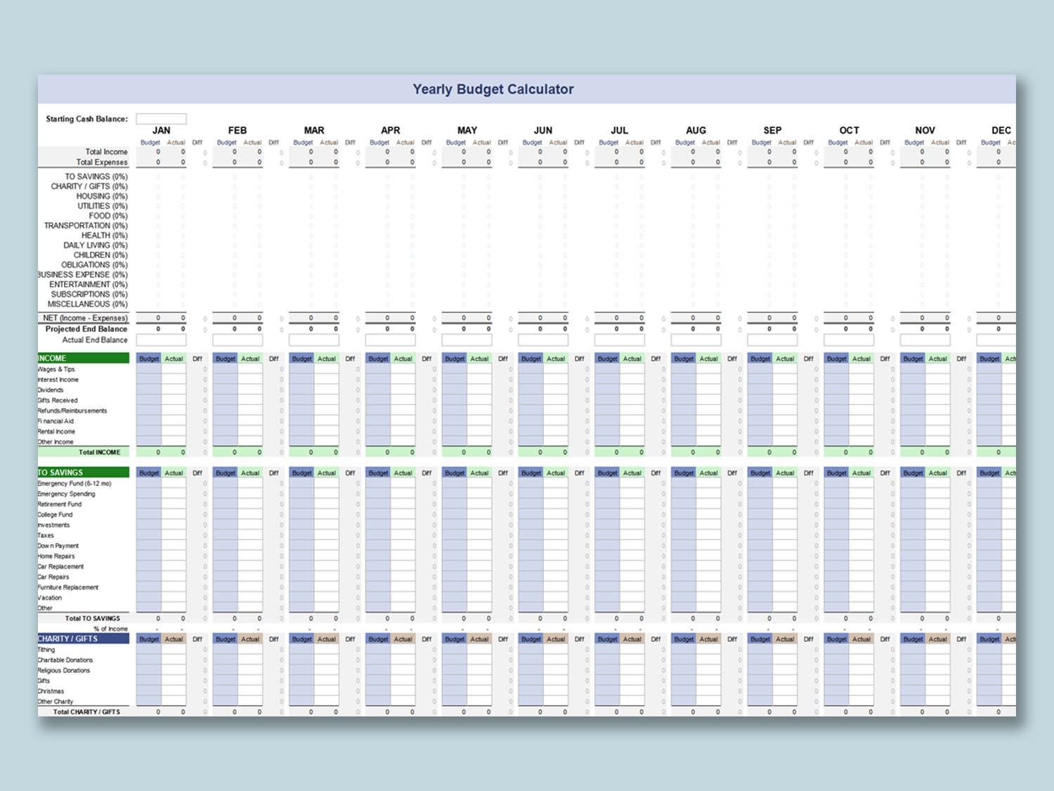 EXCEL Of Yearly Budget Calculator xlsx WPS Free Templates