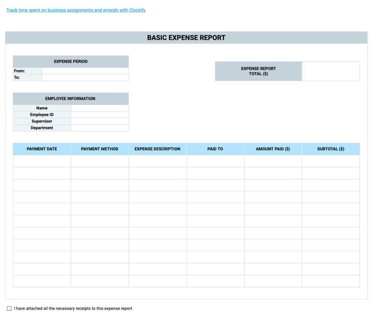 Expense Report Templates Clockify 