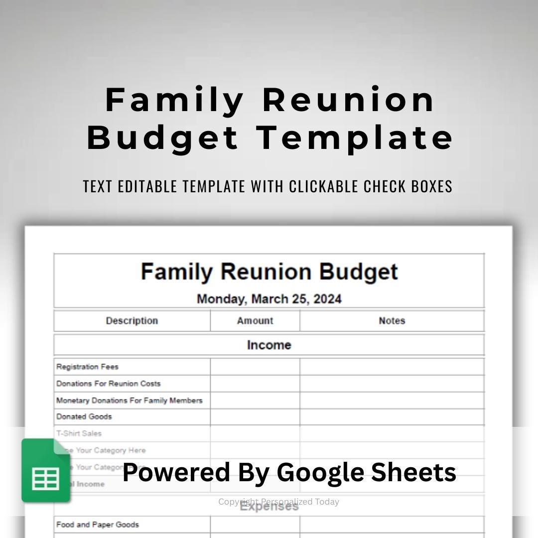 Family Reunion Budget Template