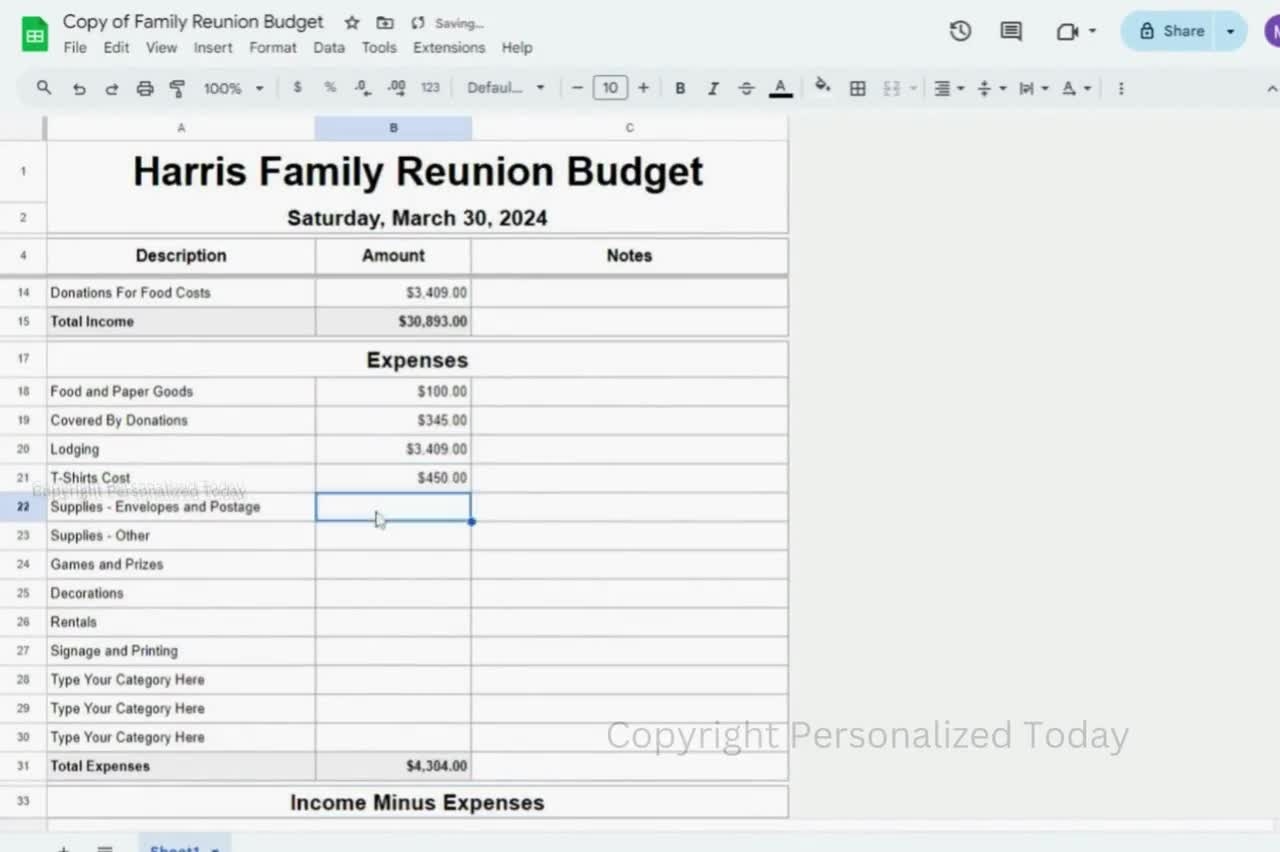 Family Reunion Budget Planner Family Get Together Dues And Costs Calculating Spreadsheet Google Sheets Template Text Editable And Printable