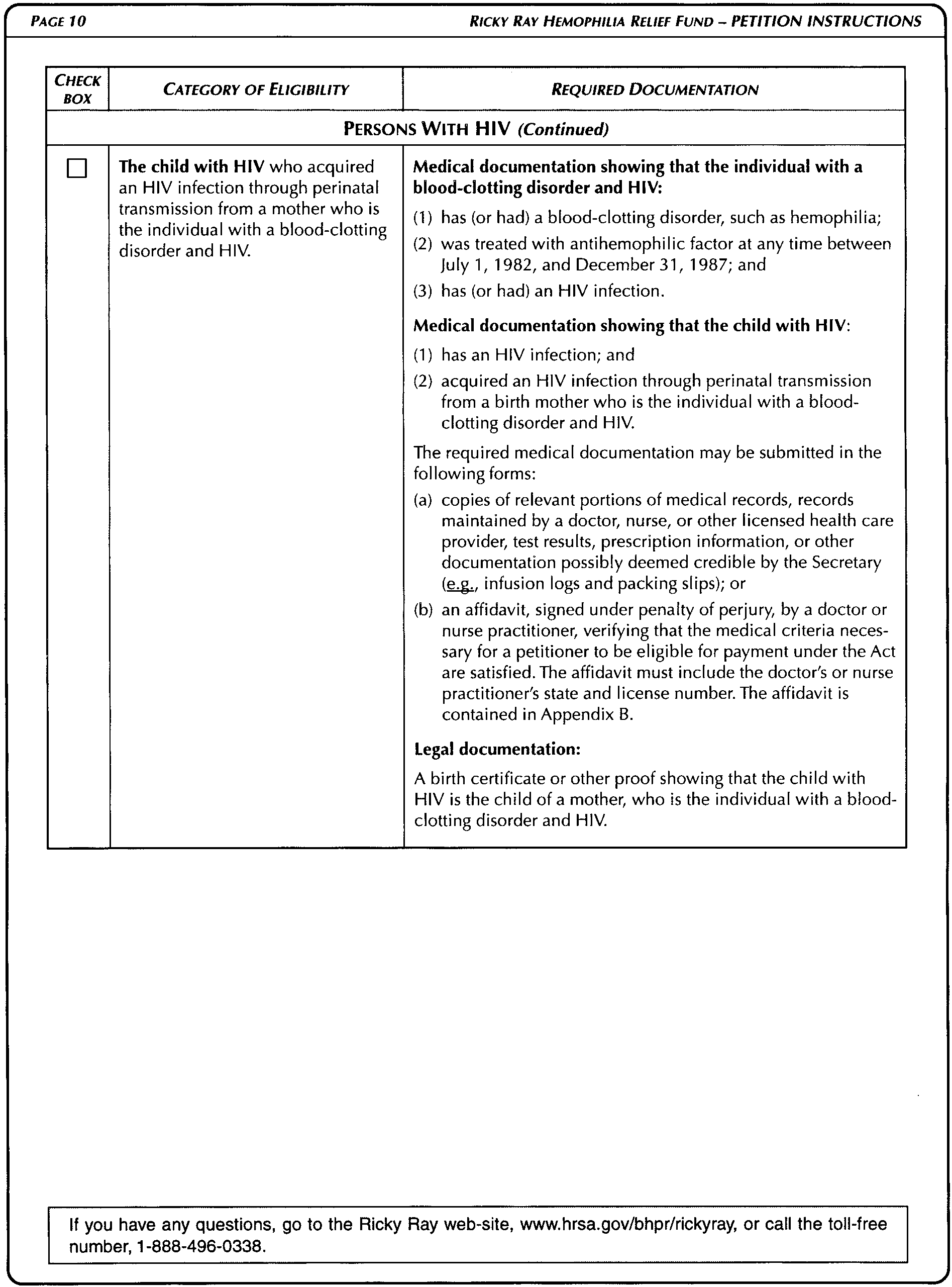 Federal Register Ricky Ray Hemophilia Relief Fund Program