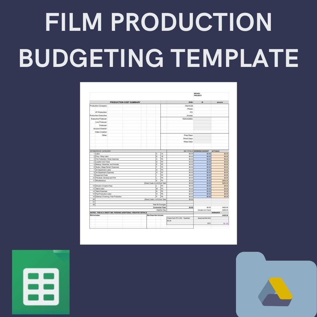 Film Production Bid U0026 Budgeting Template Etsy