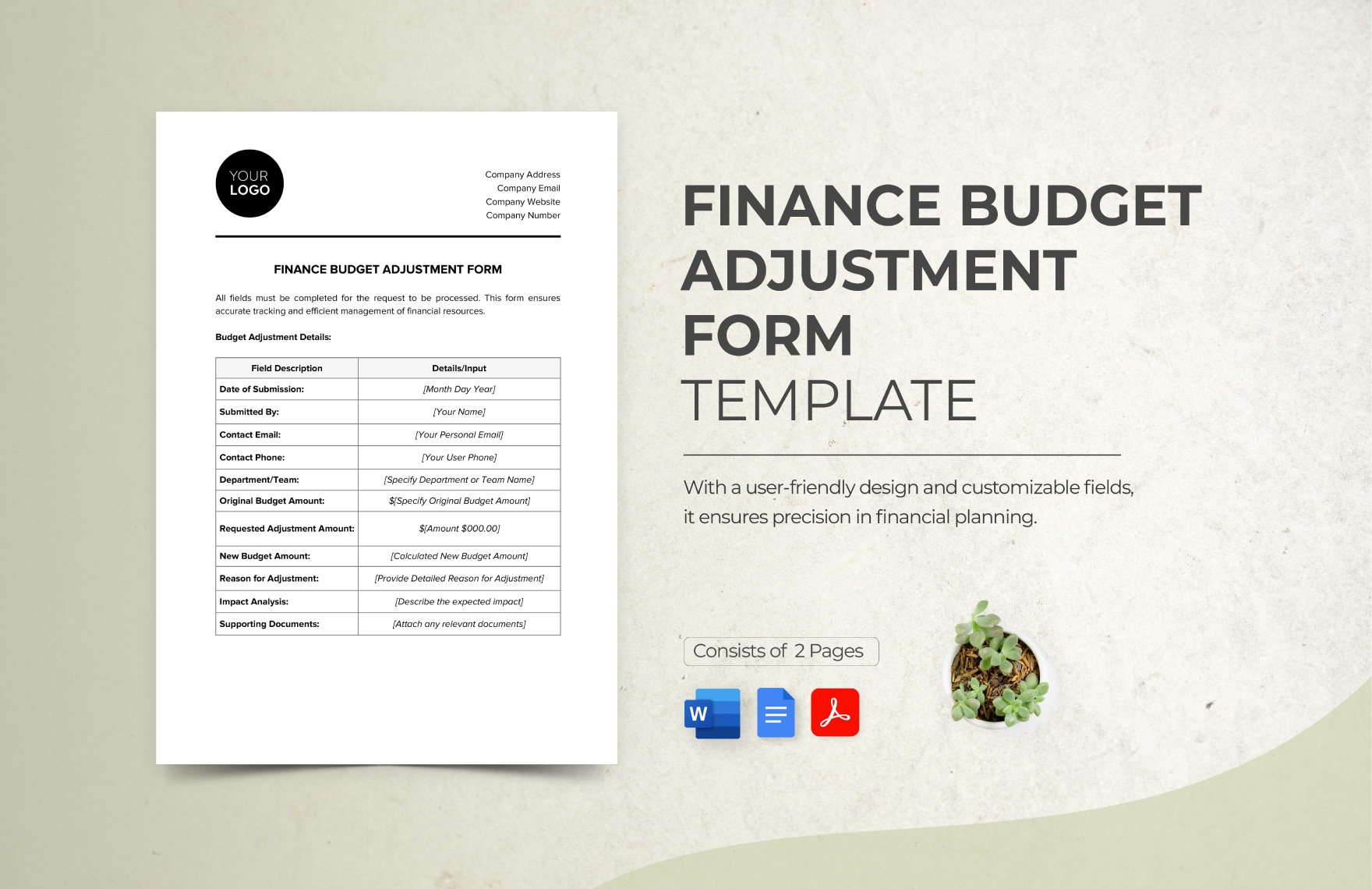 Finance Budget Adjustment Form Template In Word PDF Google Docs Download Template