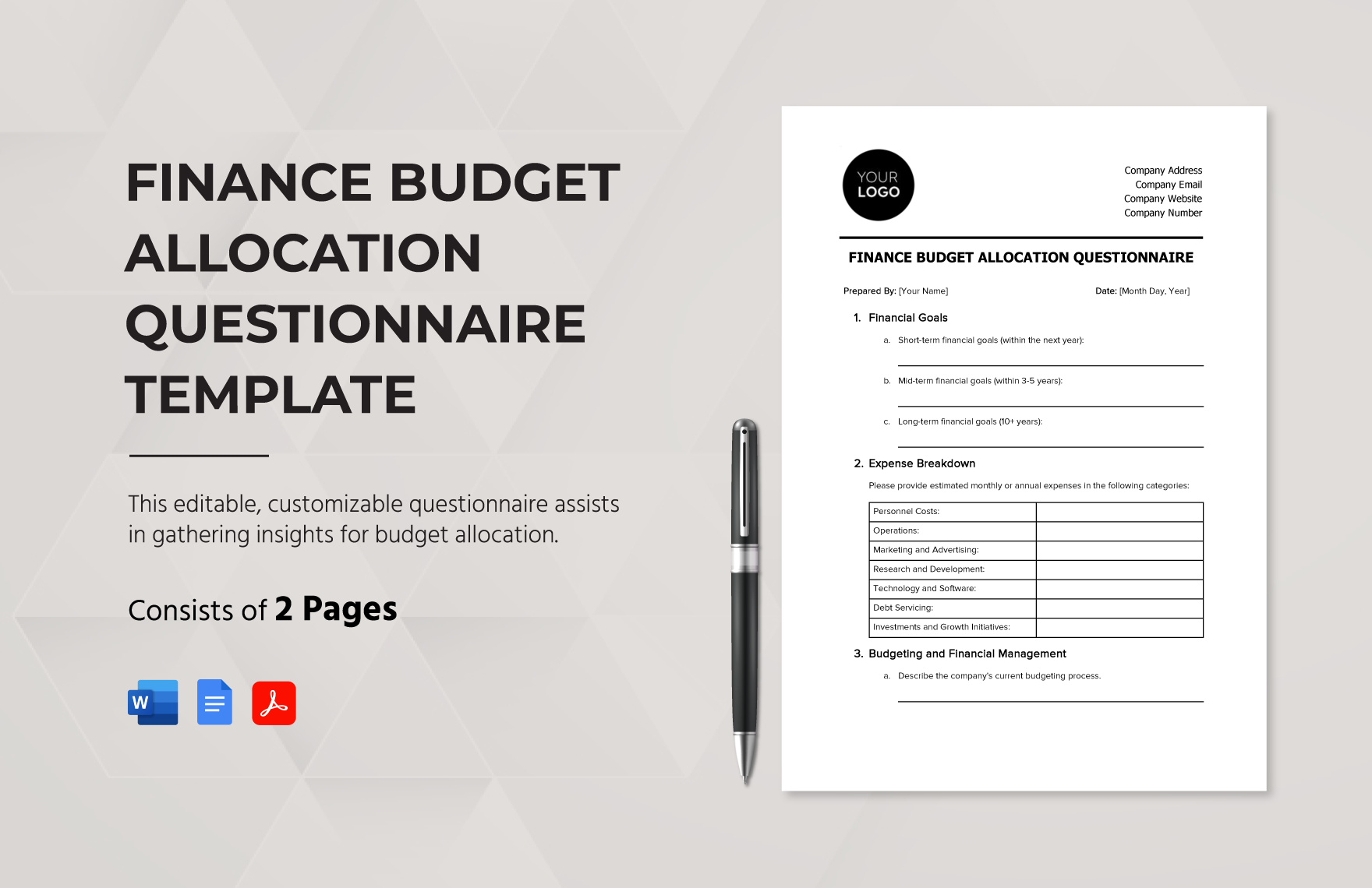 Finance Budget Allocation Questionnaire Template In Word PDF Google Docs Download Template