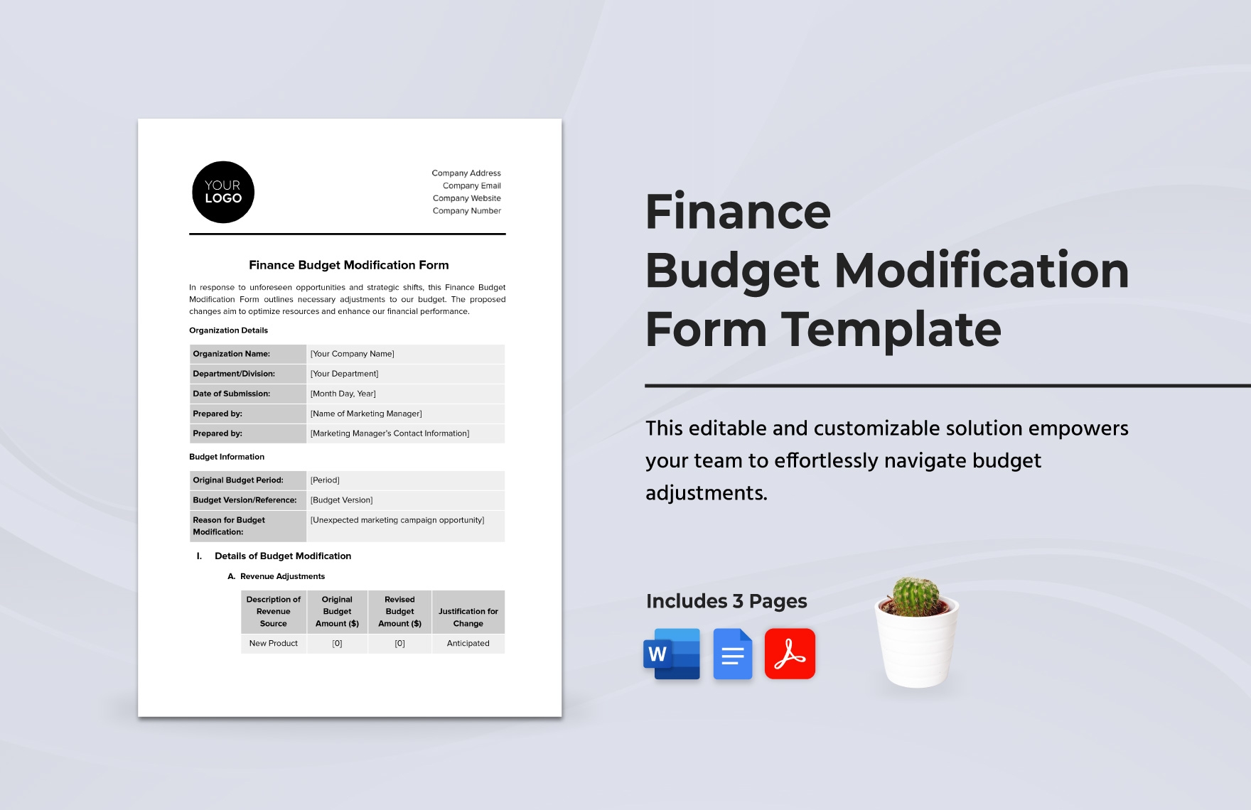 Finance Budget Modification Form Template In Word PDF Google Docs Download Template