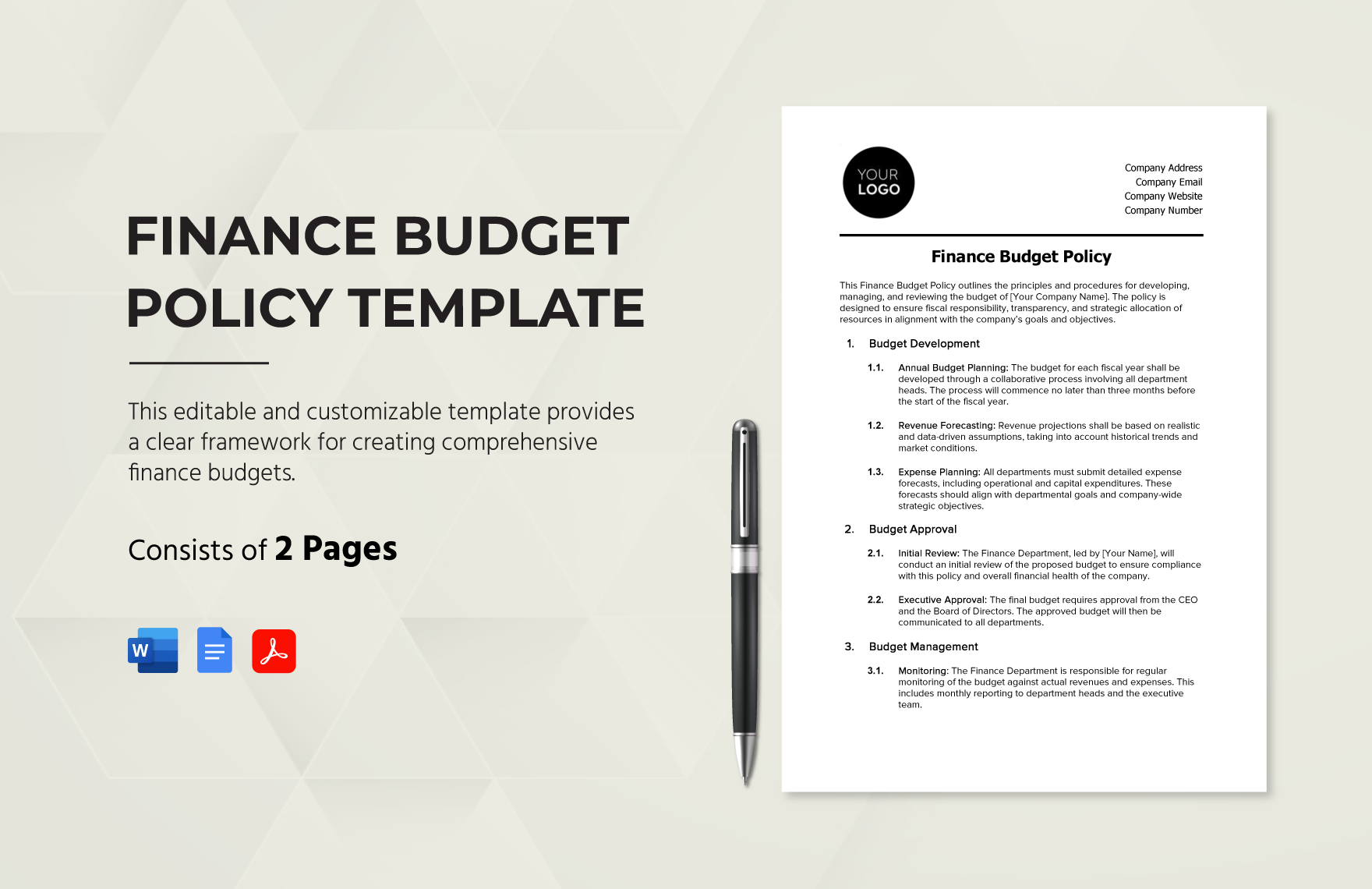 Finance Budget Policy Template In Word PDF Google Docs Download Template