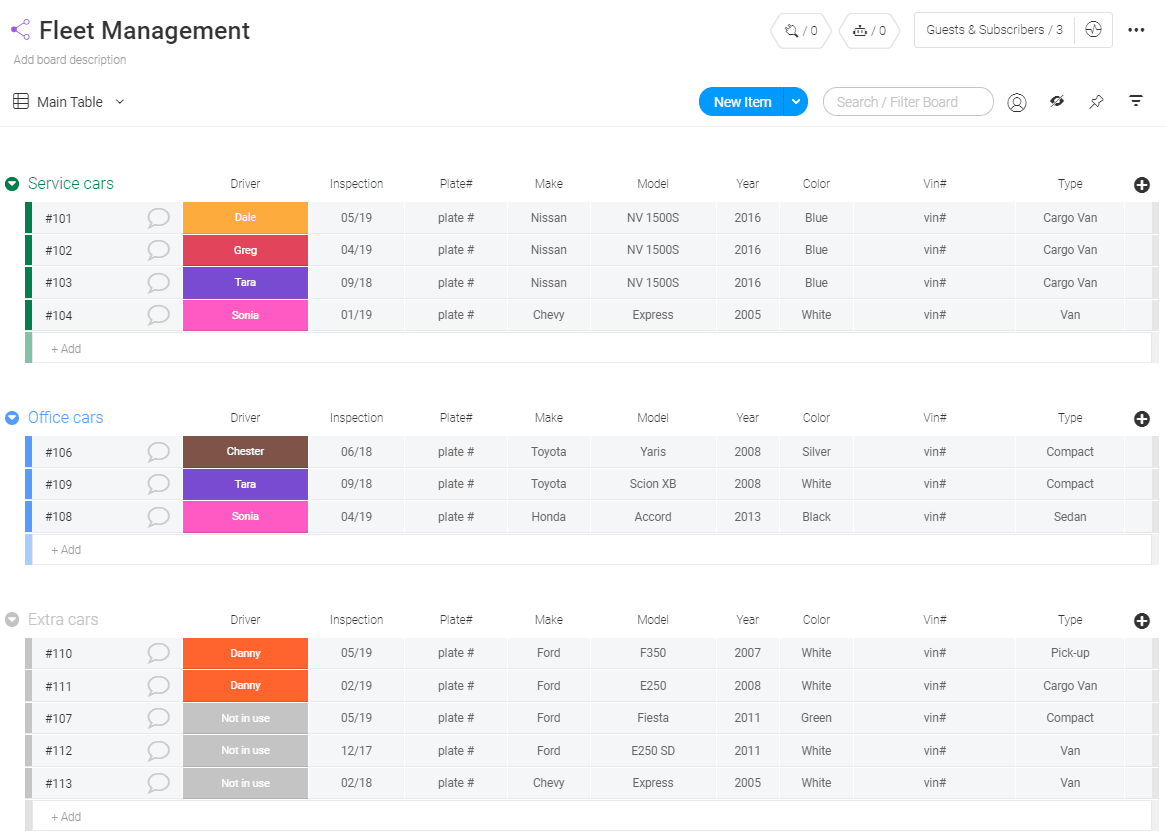 Fleet Management Template Monday