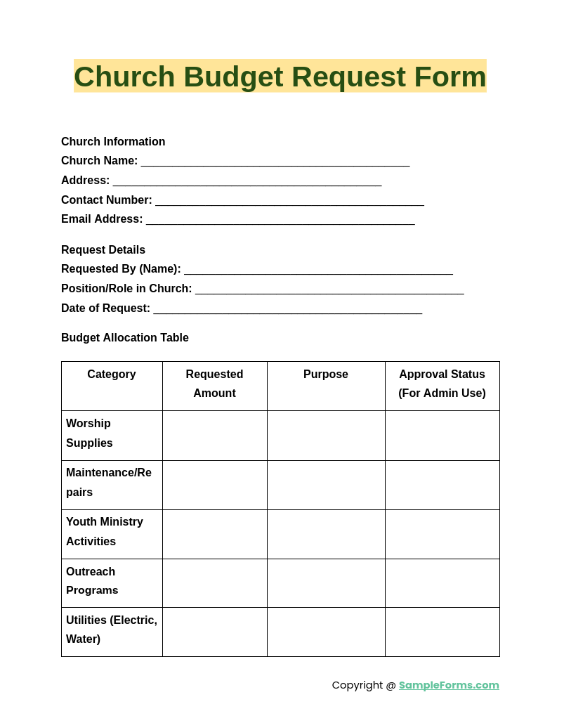 FREE 10 Church Budget Form Samples PDF MS Word Google Docs Excel