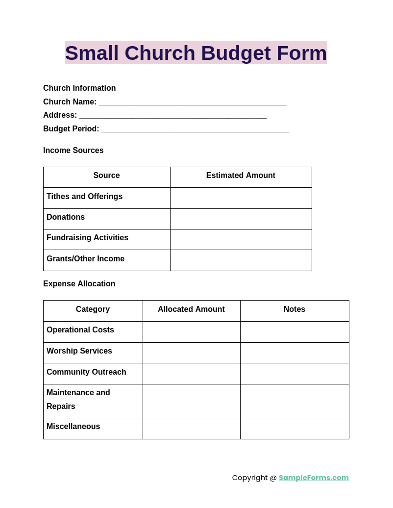 FREE 10 Church Budget Form Samples PDF MS Word Google Docs Excel