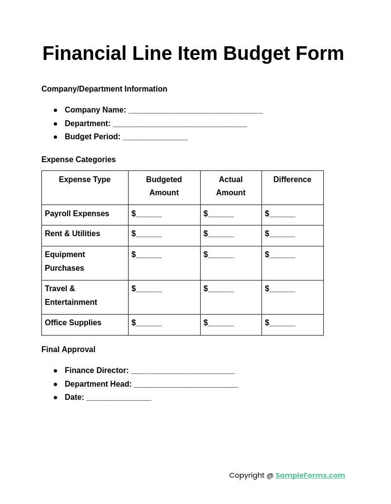 Line Item Budget Template Word