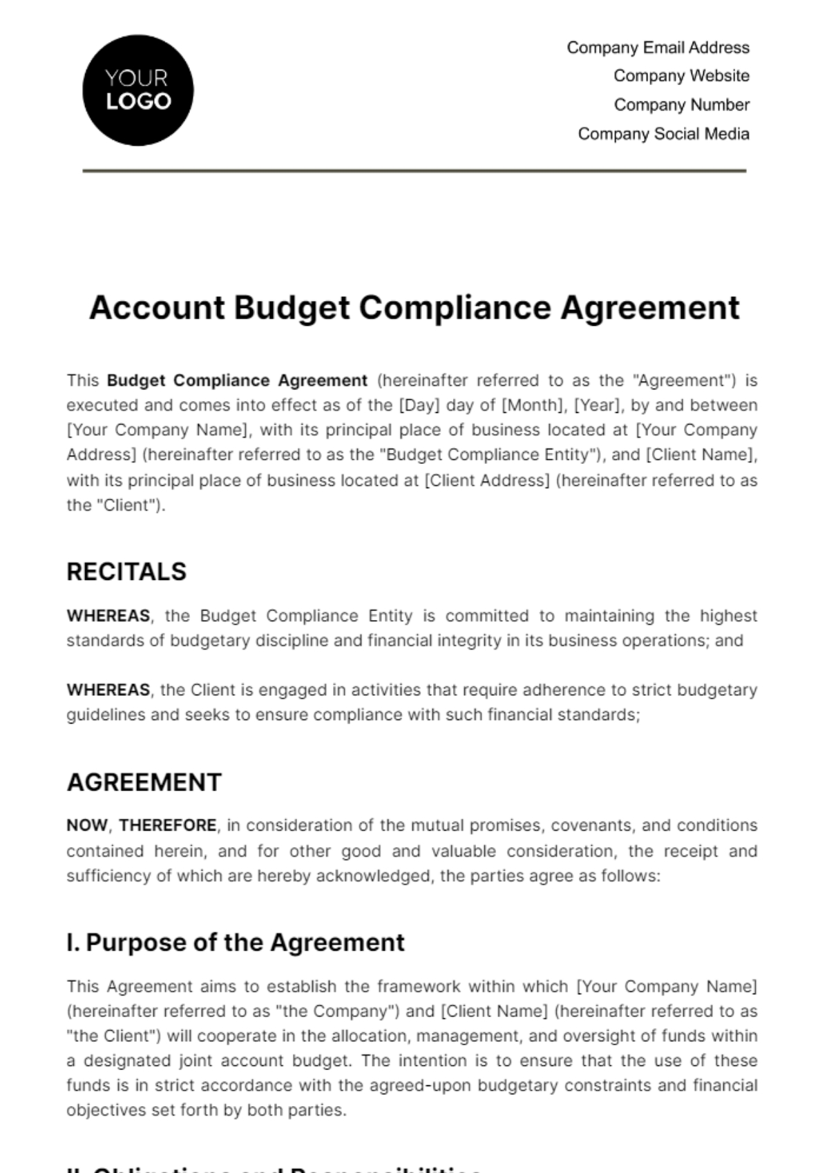 Free Account Budget Compliance Agreement Template To Edit Online
