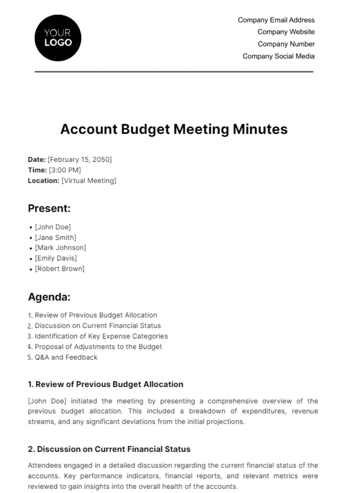 Free Account Budget Meeting Minute Template To Edit Online