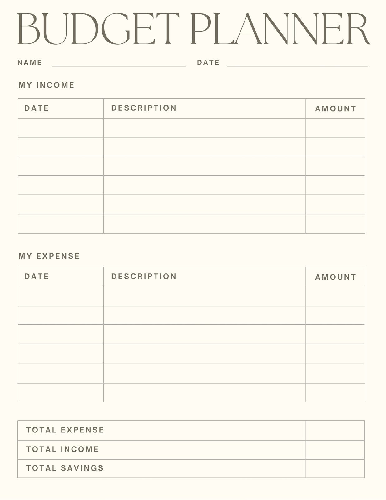 Budget Planner Monthly Template