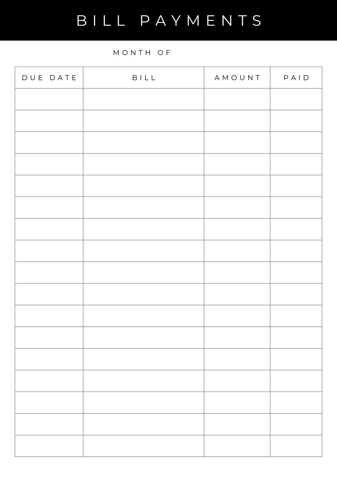 Free Printable Blank Monthly Budget Sheets