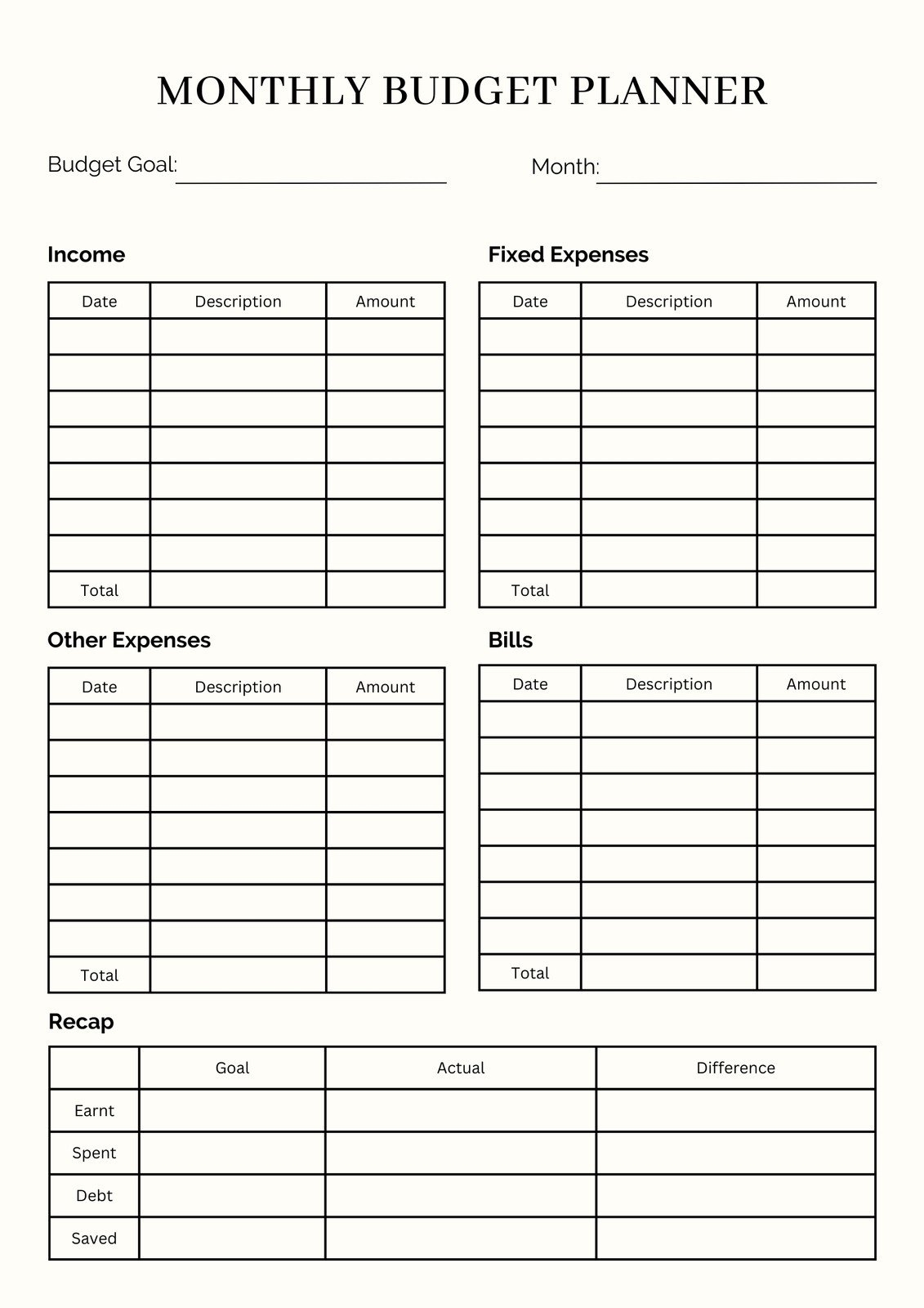 Free Editable Printable Budget Template