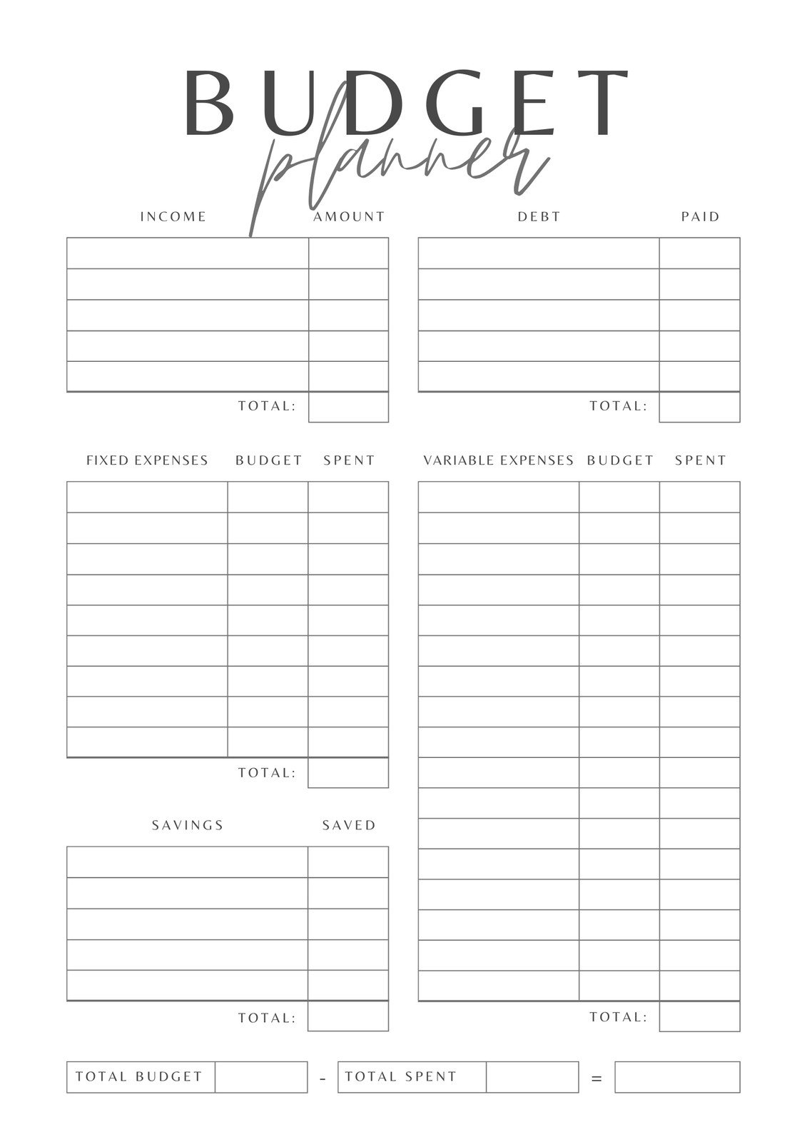Free Printable Paycheck Budget Template
