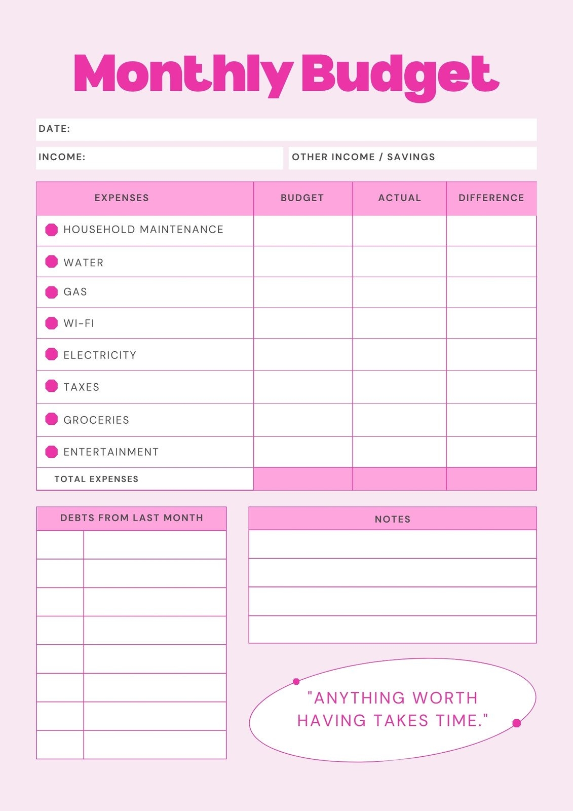 Printable Budget Template