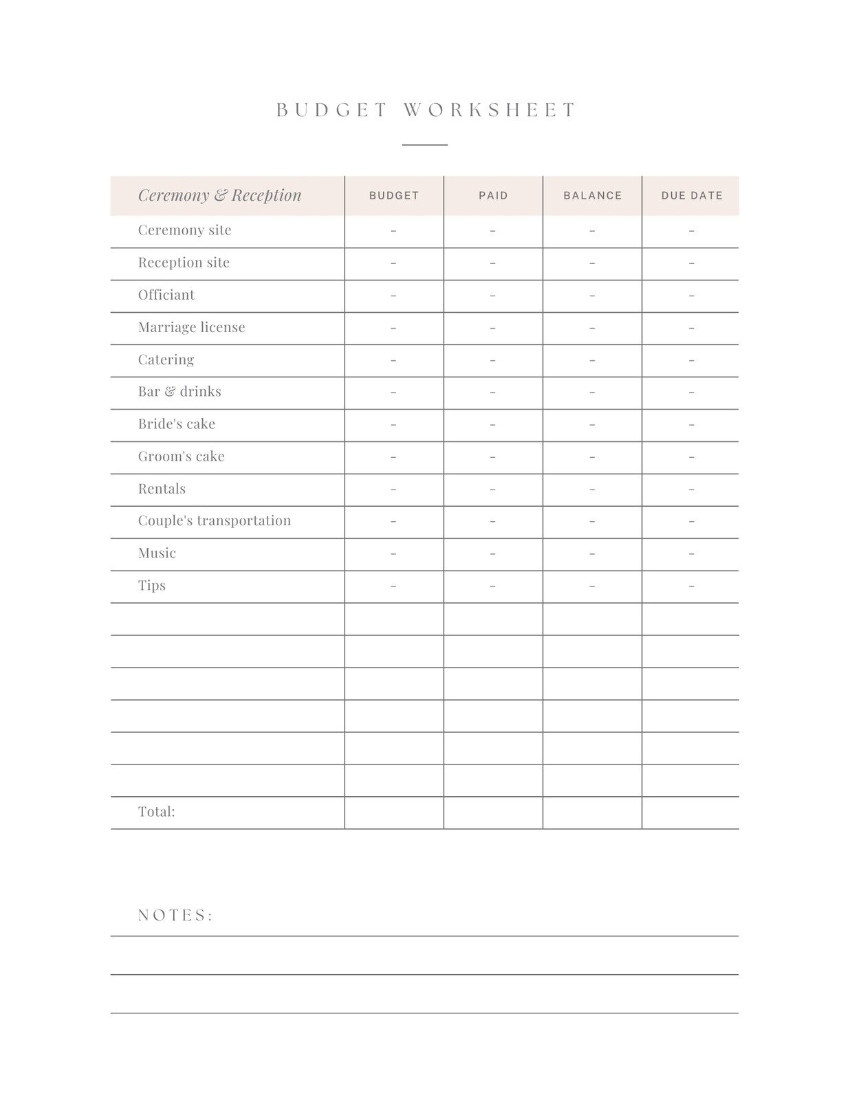 Word Budget Template