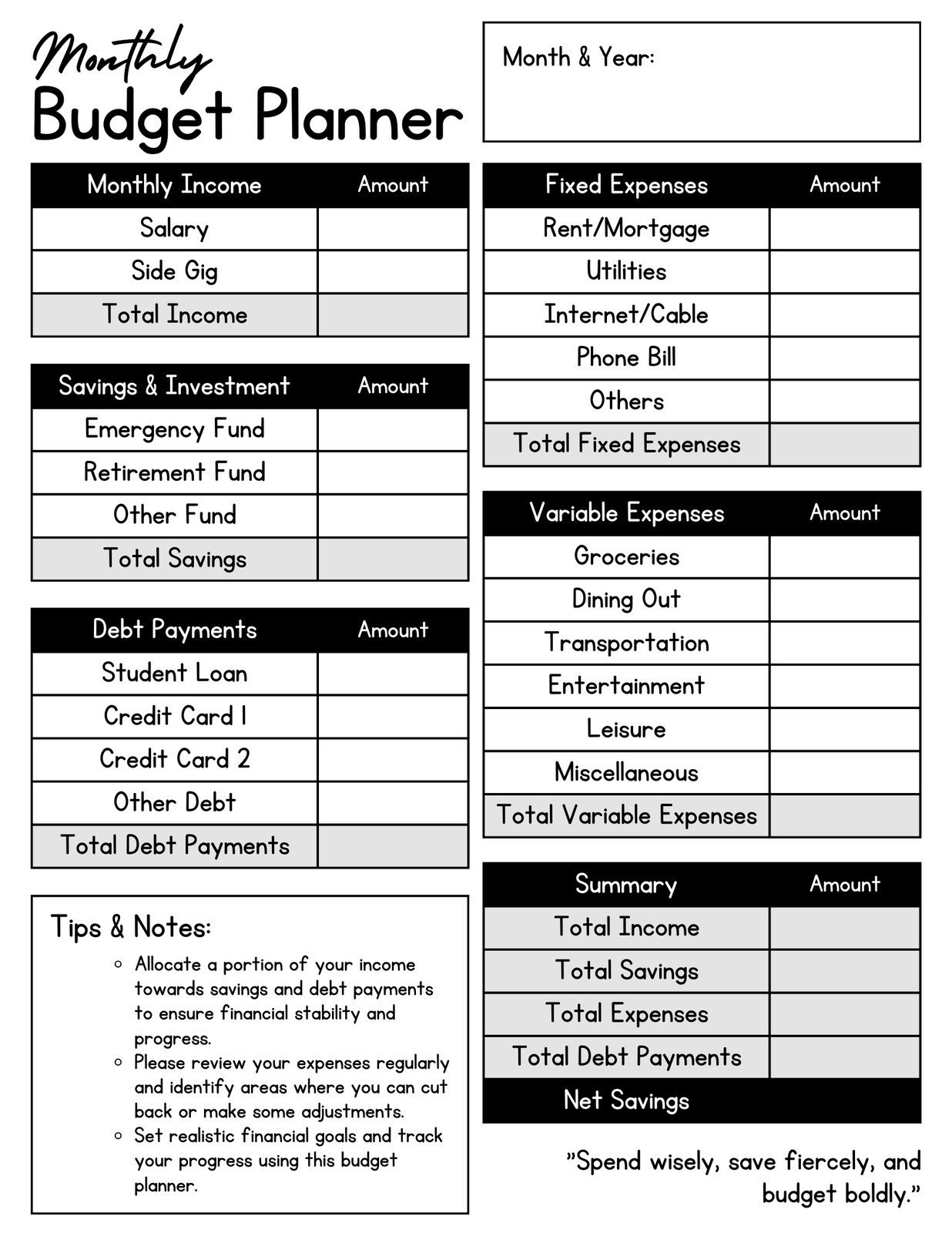 Canva Monthly Budget Template