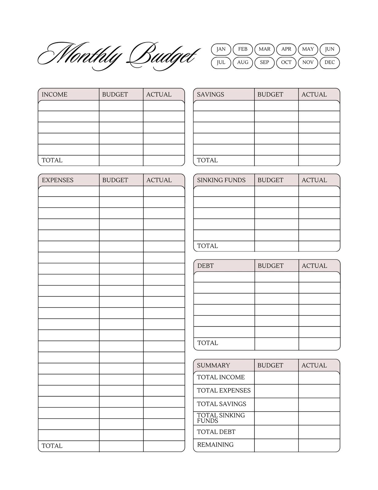 Budget Sheets Templates