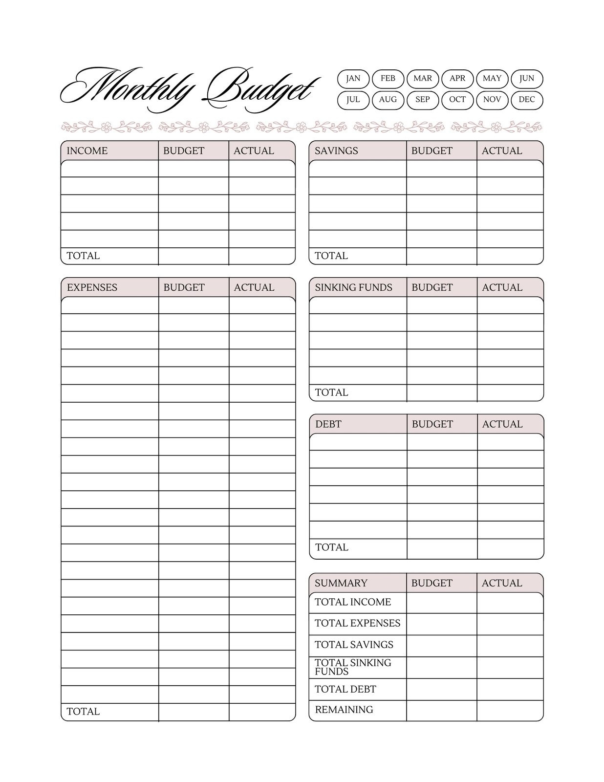 Budgeting Sheets Template