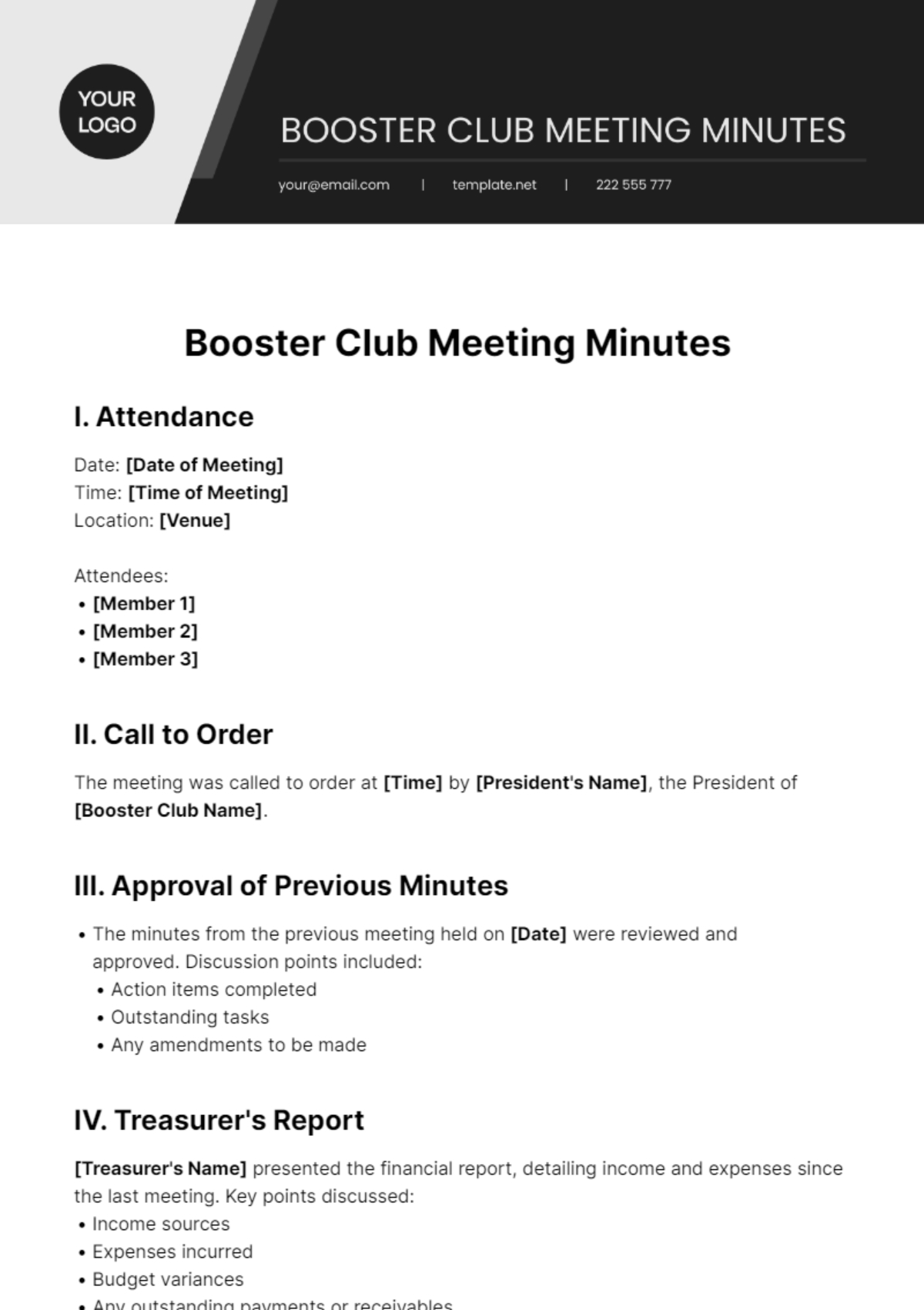 Free Booster Club Meeting Minutes Template To Edit Online