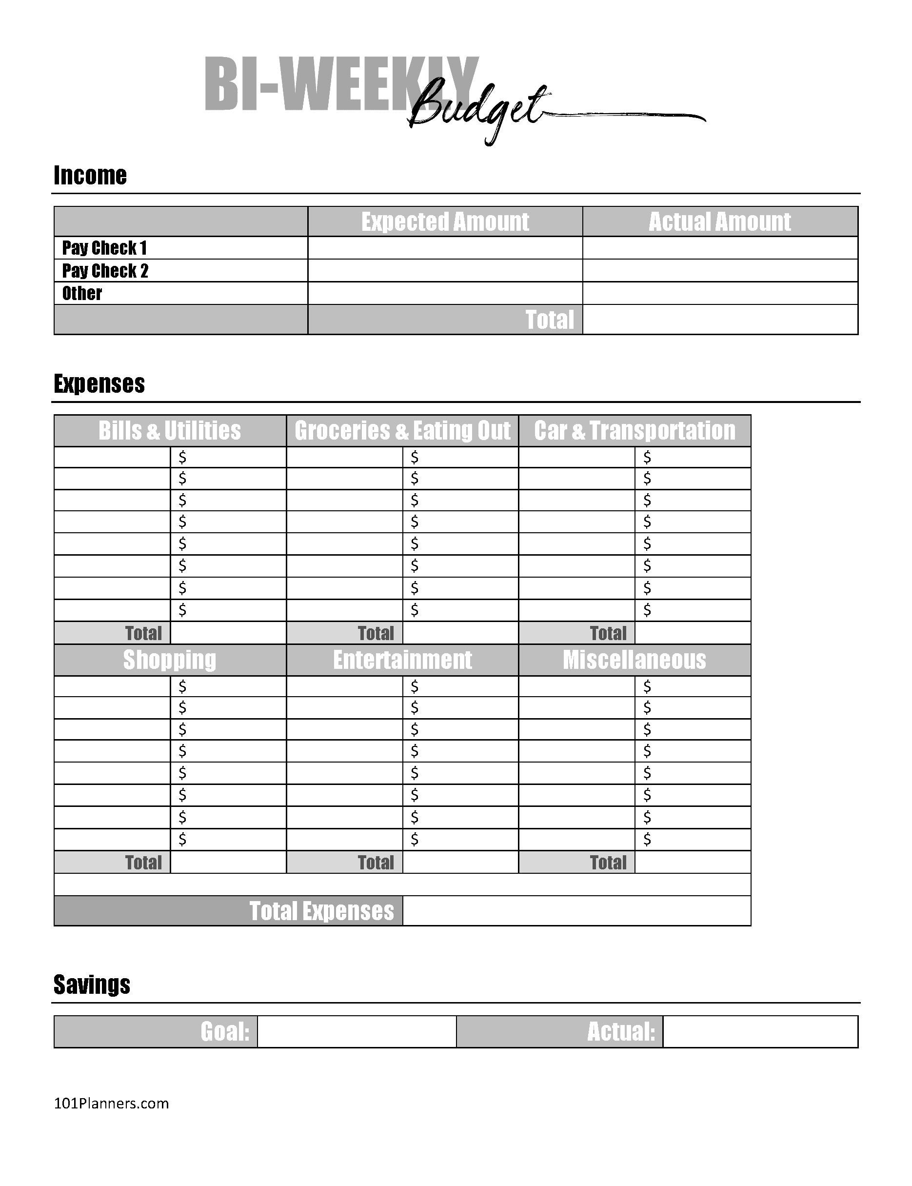 Bi-Weekly Budgeting Template