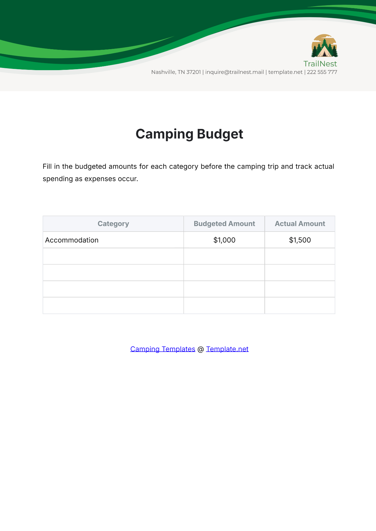 Free Camping Budget Template To Edit Online