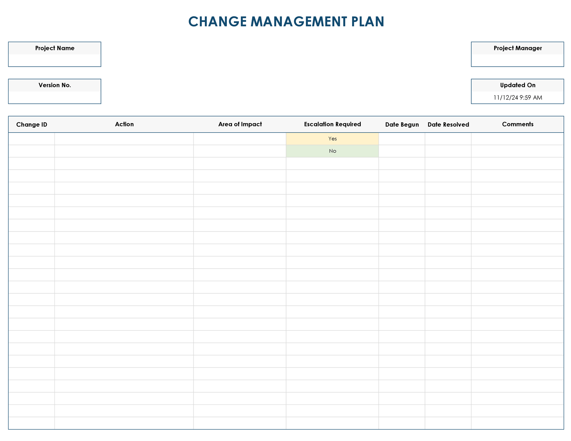 Free Change Management Plan Template For Excel