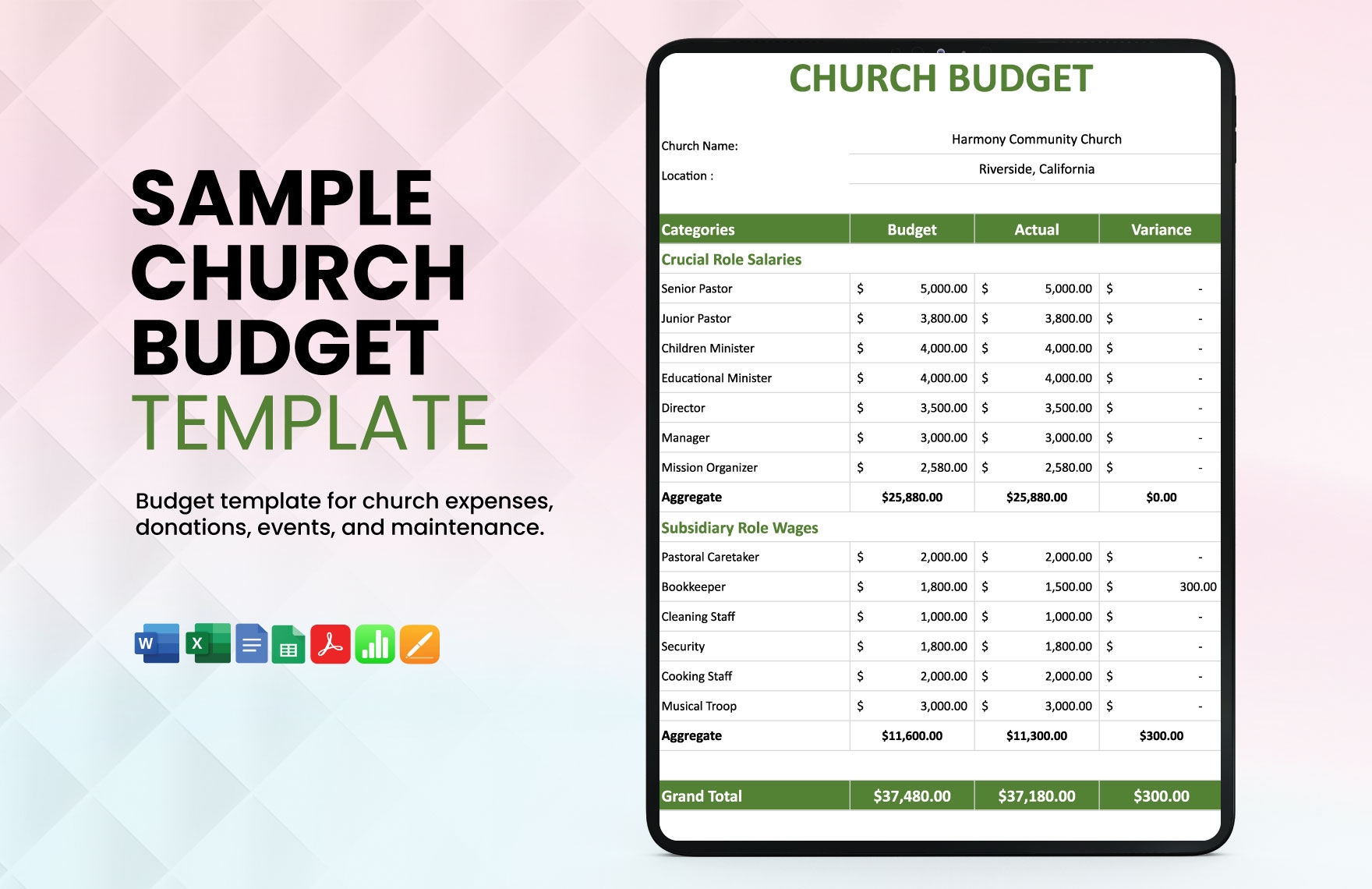 Church Event Budget Template