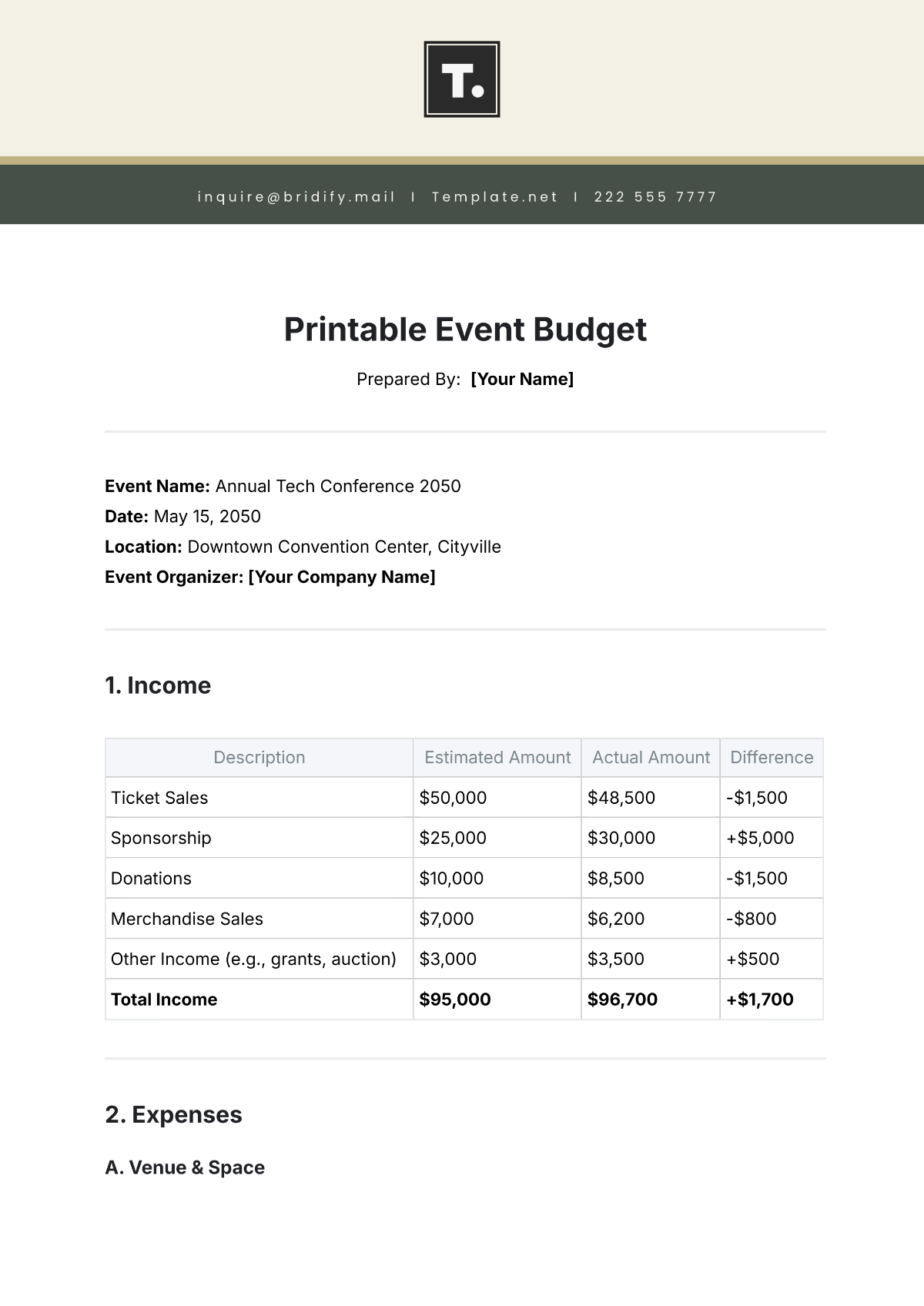 Free Church Event Budget Template To Edit Online