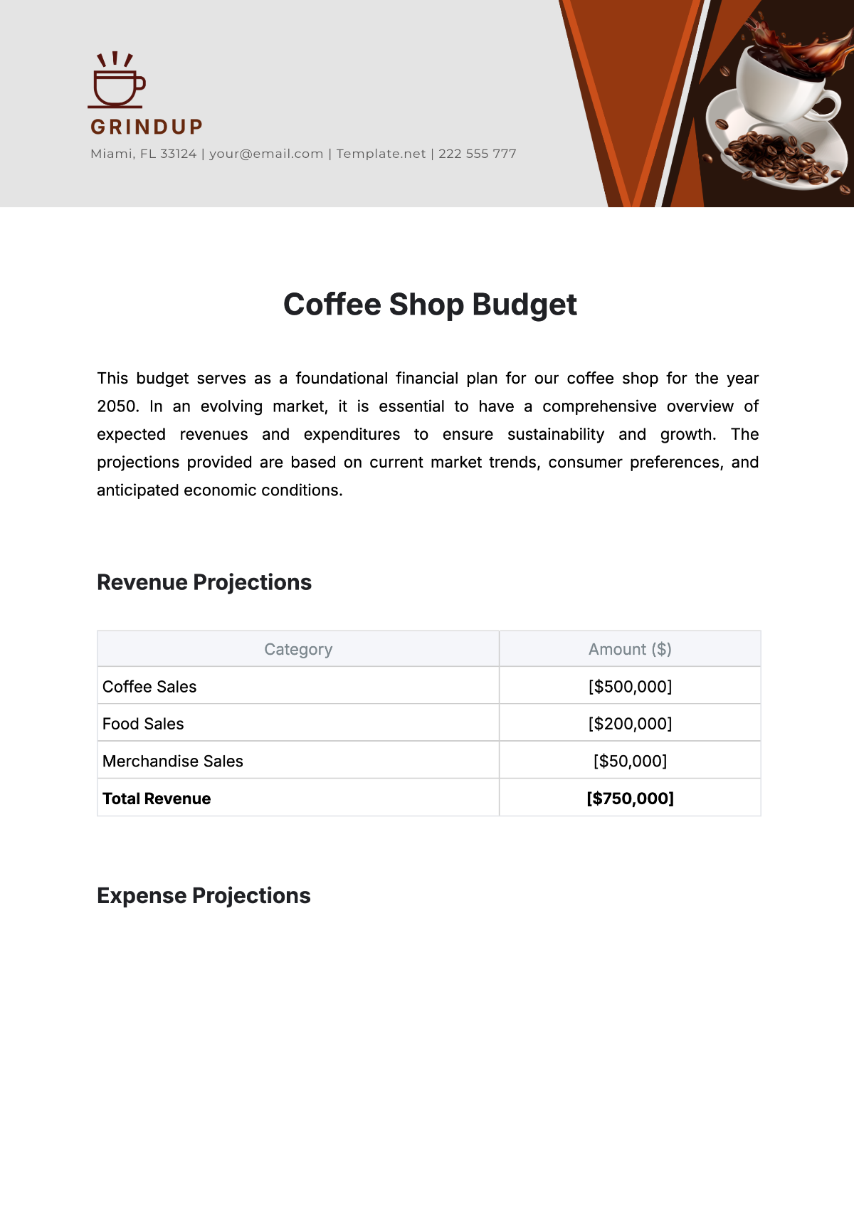 Free Coffee Shop Budget Template To Edit Online