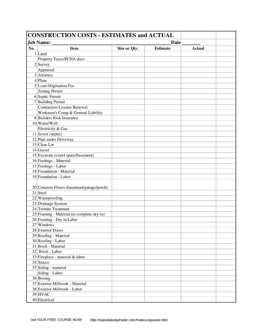 Free Construction Budget Templates Cost Estimator Excel 