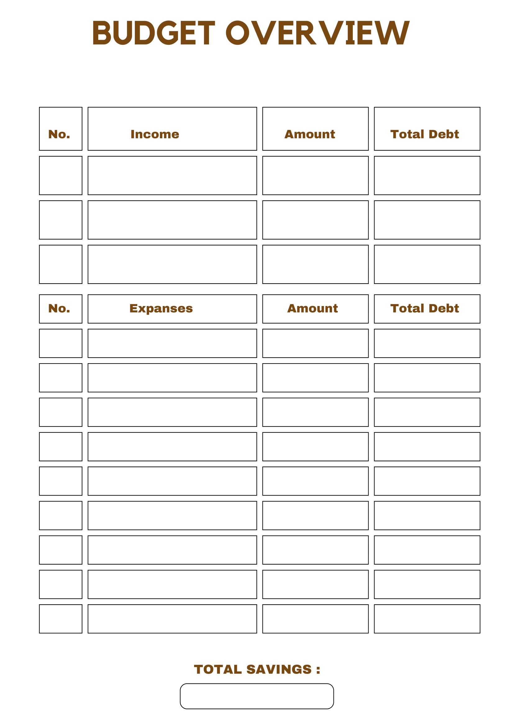 Free Blank Budget Template