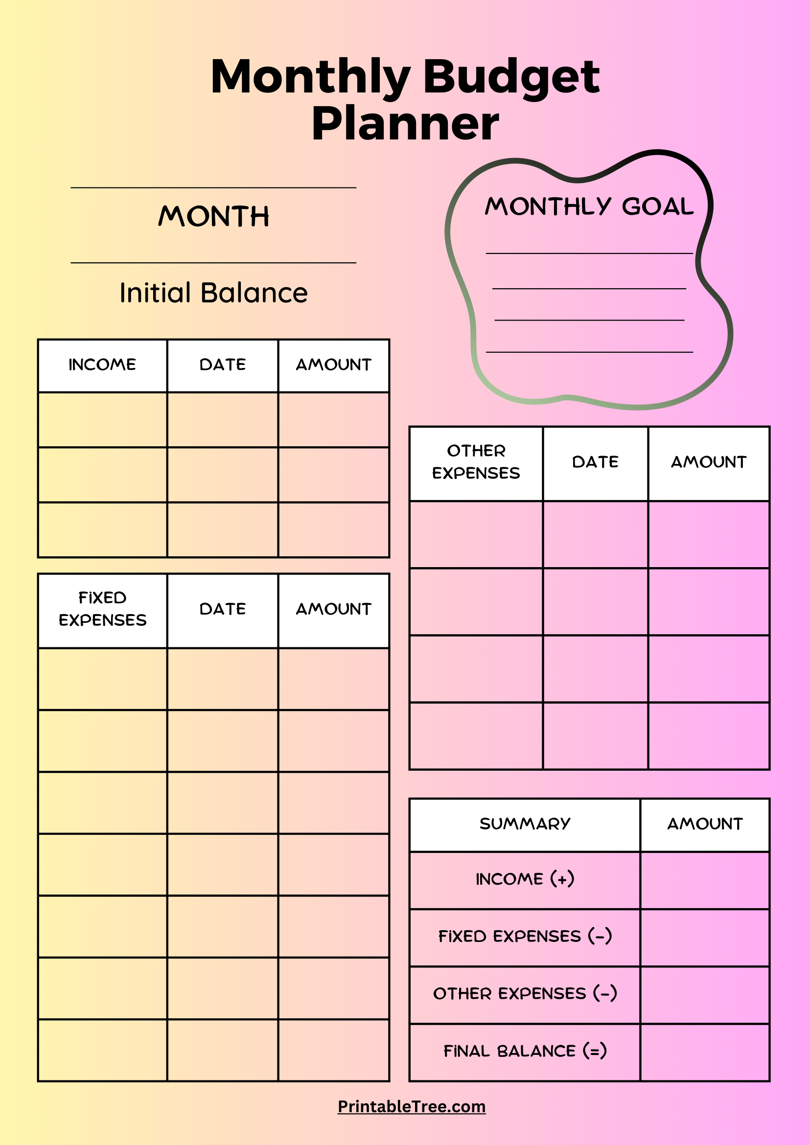 Free Budget Sheet Template Printable