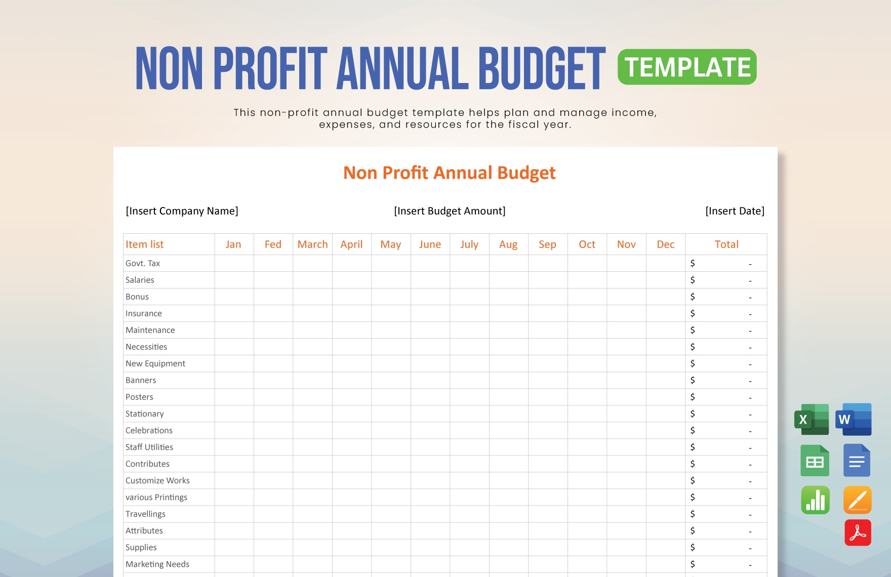 Budget Table Template Word