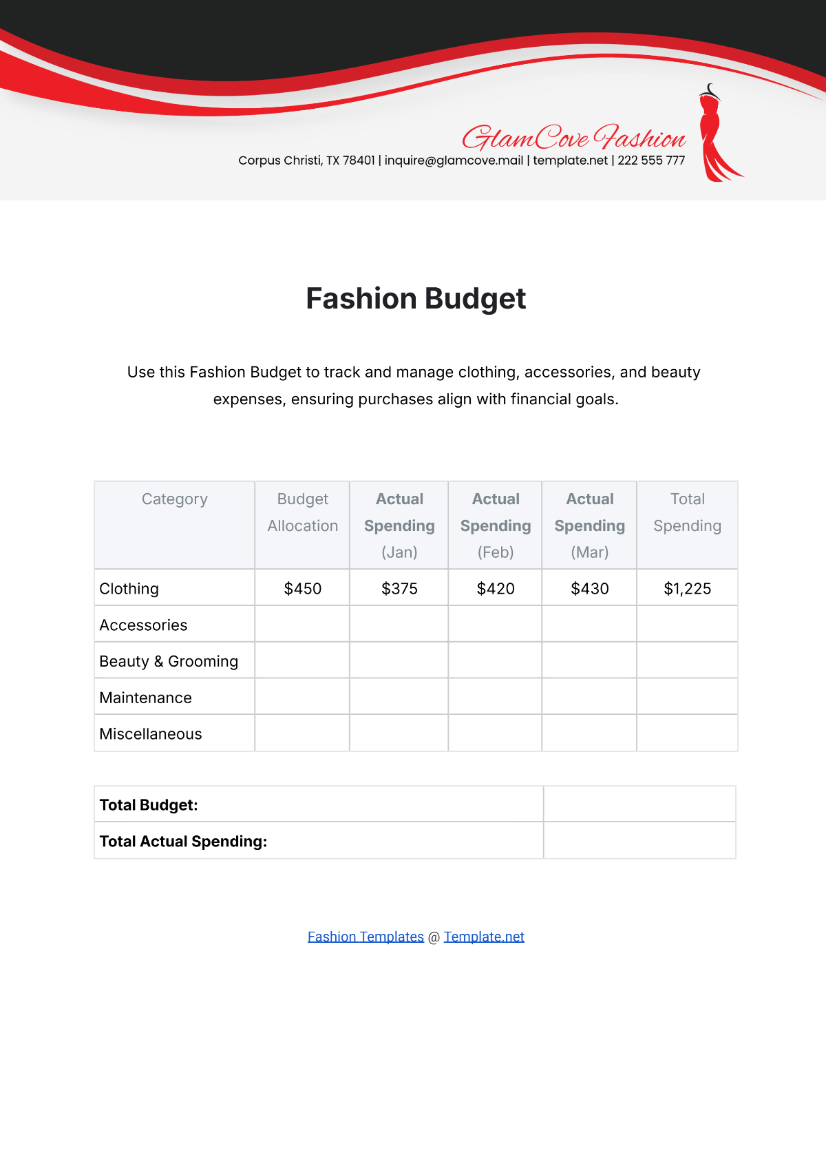 Free Fashion Budget Template To Edit Online