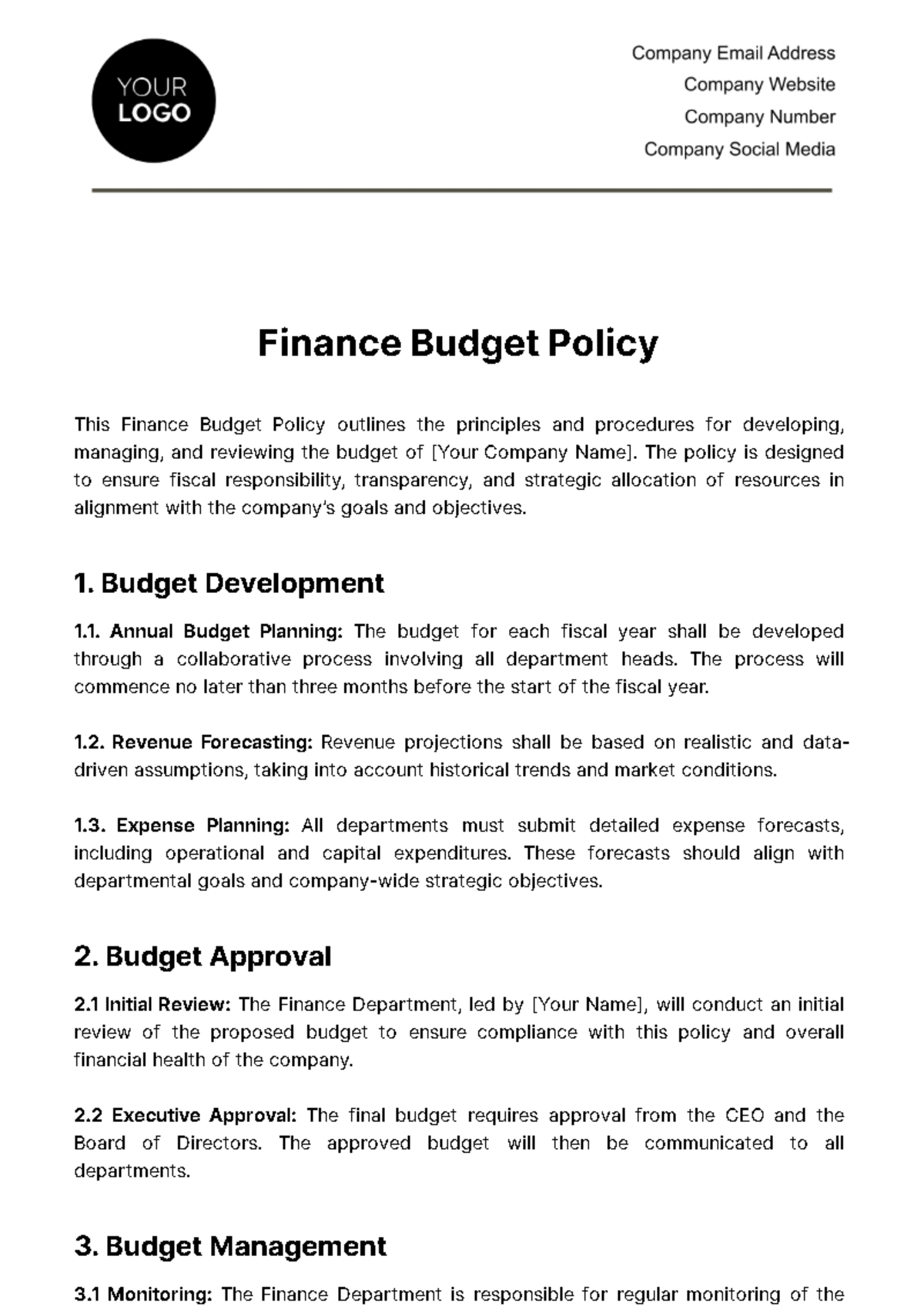 Free Finance Budget Policy Template To Edit Online