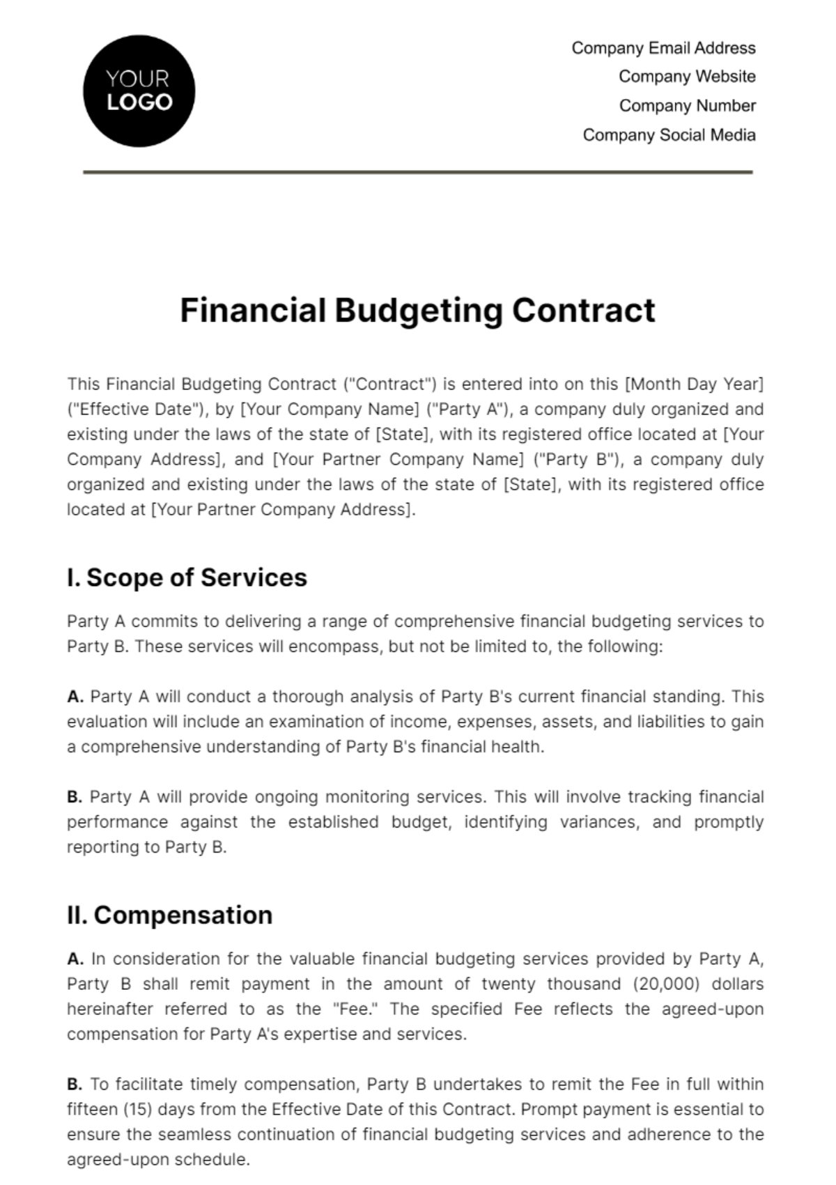 Budget Agreement Template