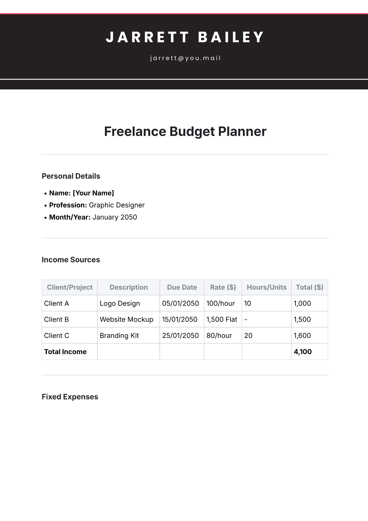 Free Freelancer Budget Templates Editable And Printable